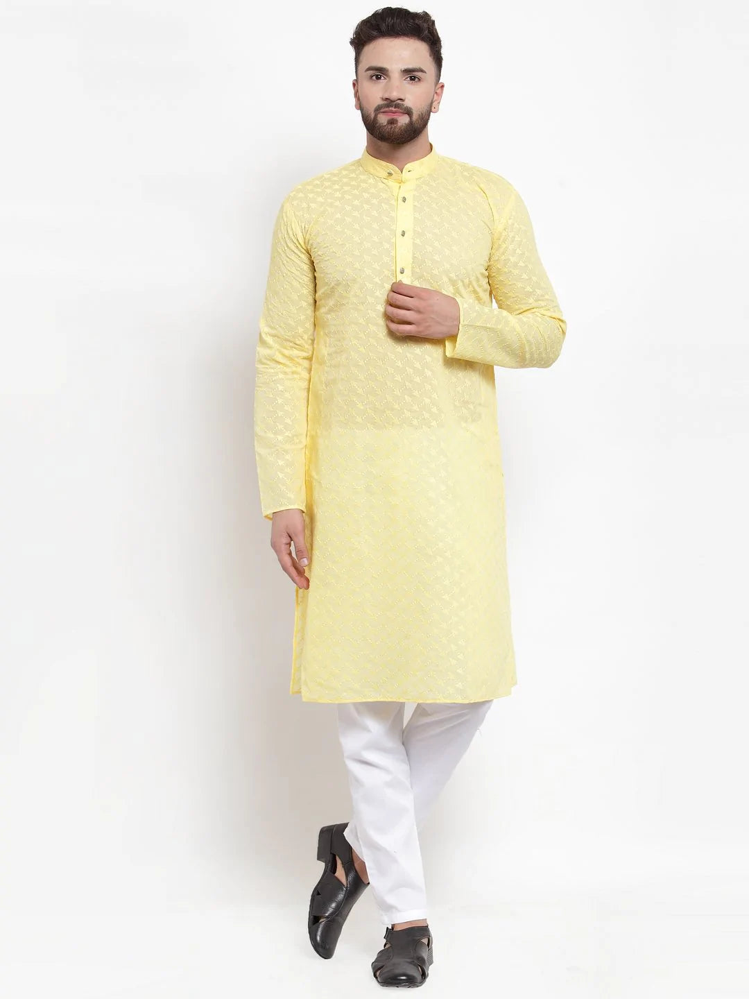 Jompers Men Yellow Chikan Kurta Only ( KO 561 Yellow )