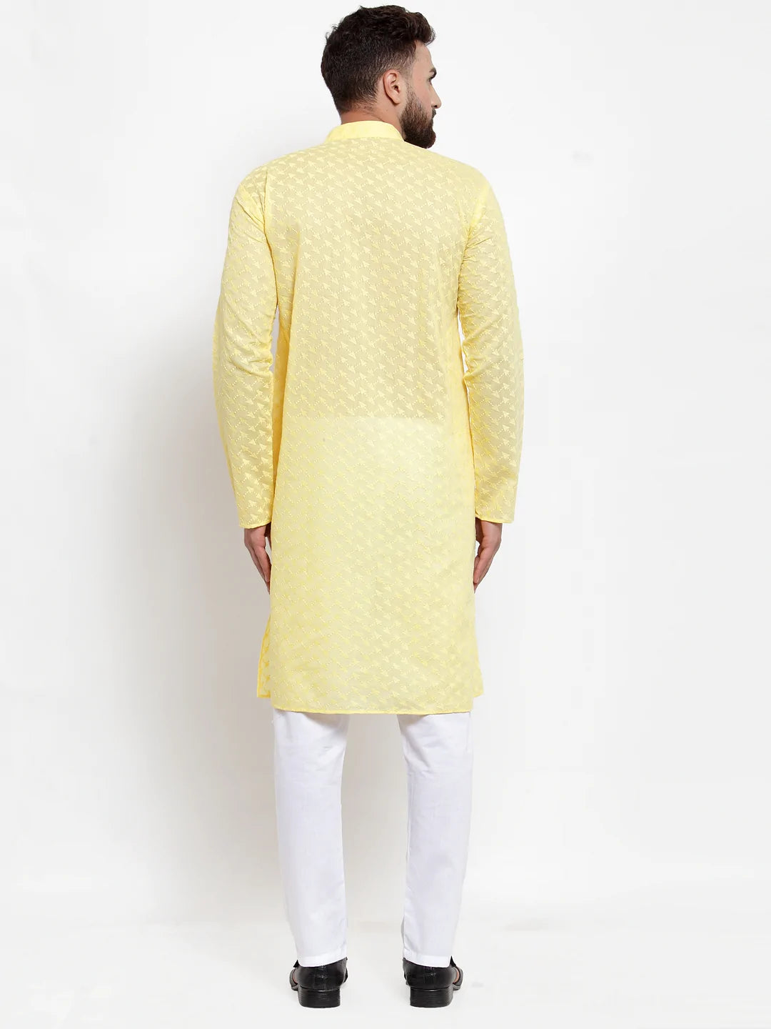 Jompers Men Yellow Chikan Kurta with Churidar ( JOKP 561 Yellow )