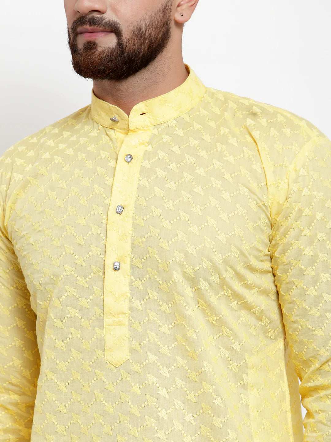 Jompers Men Yellow Chikan Kurta with Churidar ( JOKP 561 Yellow )