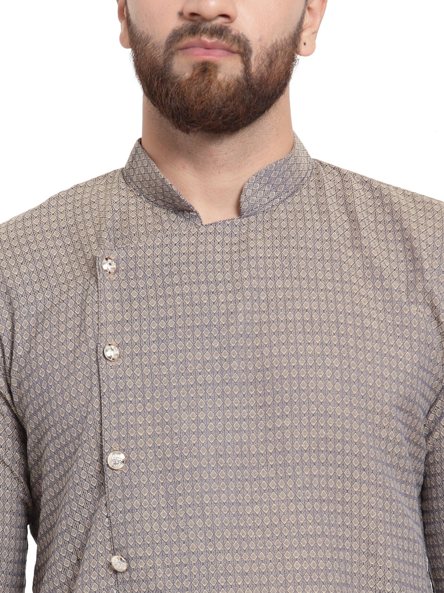 Men Grey Self Design Kurta with Pajama - Jompers