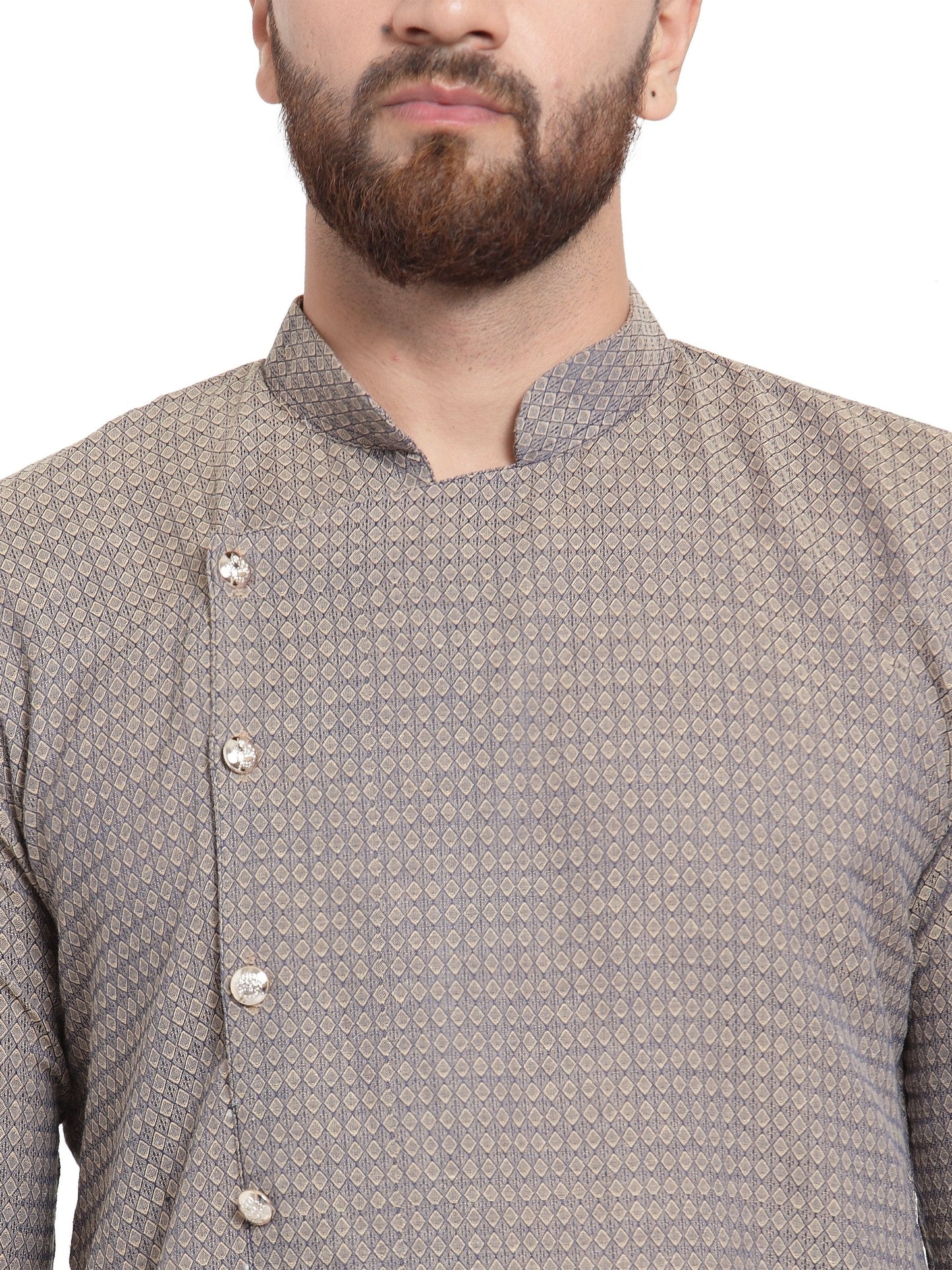 Men Grey Self Design Kurta with Pajama - Jompers