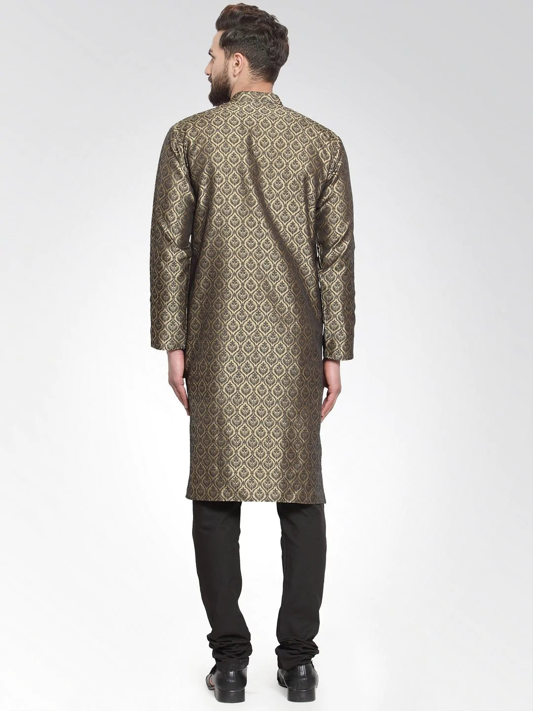 Men Gold-Colored & Black Self Design Kurta Only ( KO 584 Golden )