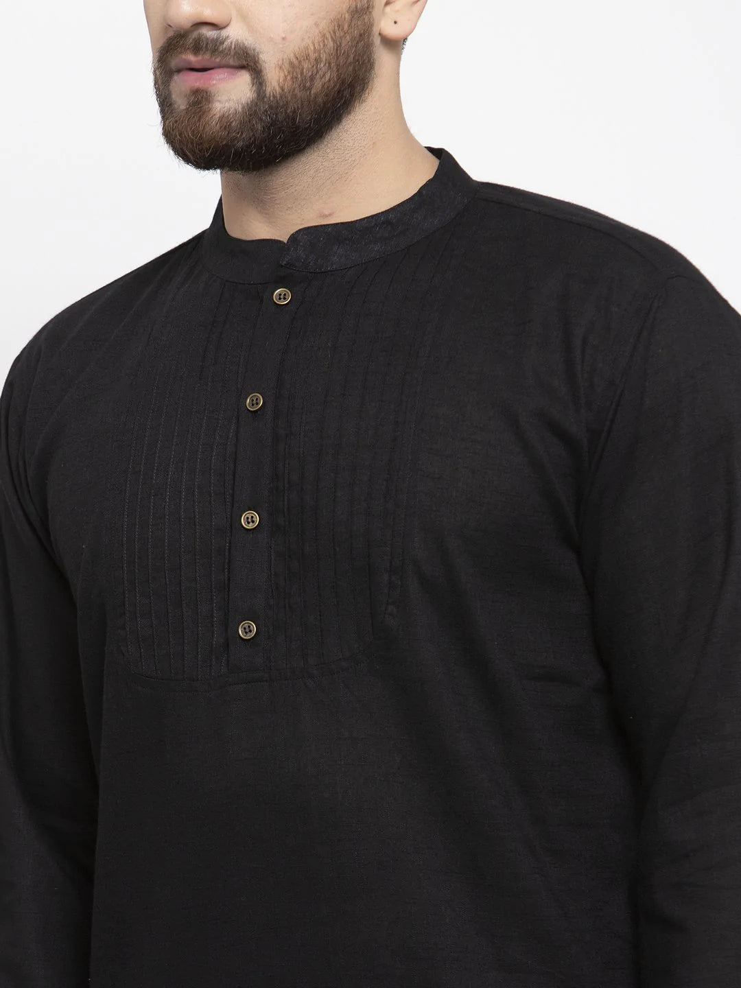 Jompers Men Black & White Solid Pin-tucks Kurta Only ( KO 594 Black )