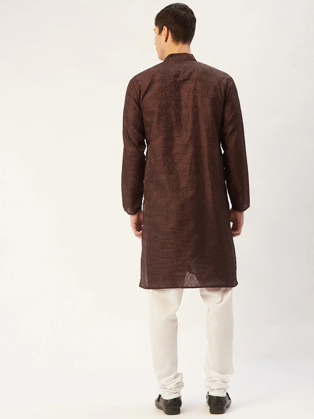 Men's Woven Design Jacquard Kurta Pyjama ( JOKP 597 Coffee )