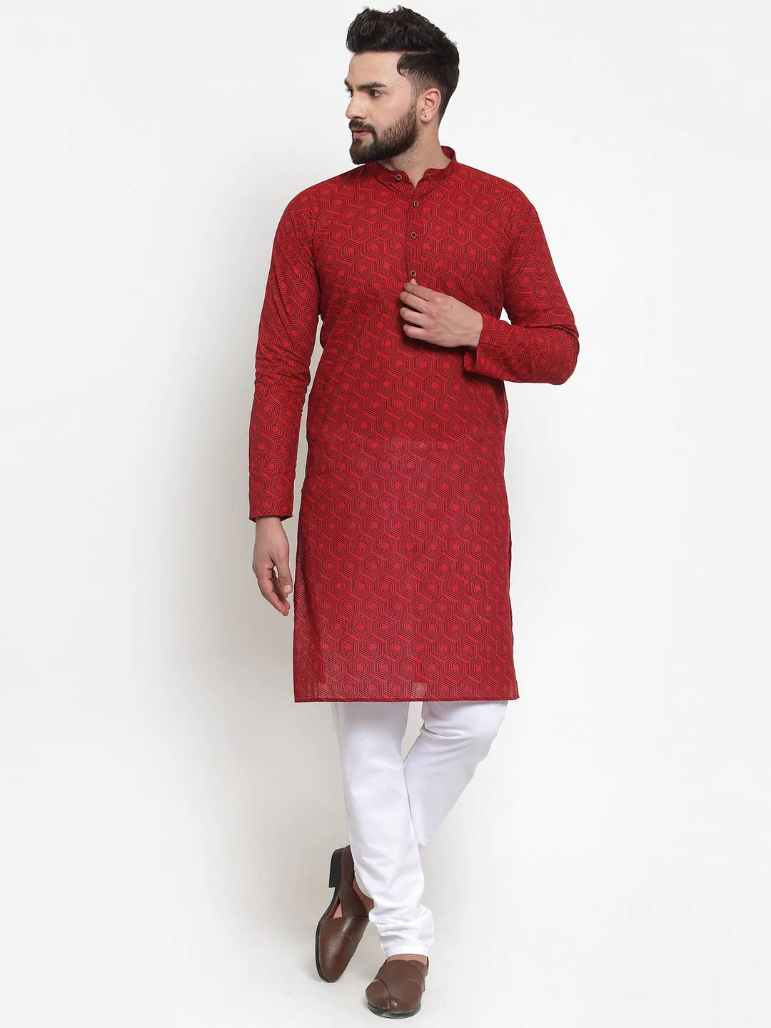 Jompers Men Red Printed Kurta Only ( KO 604 Red )