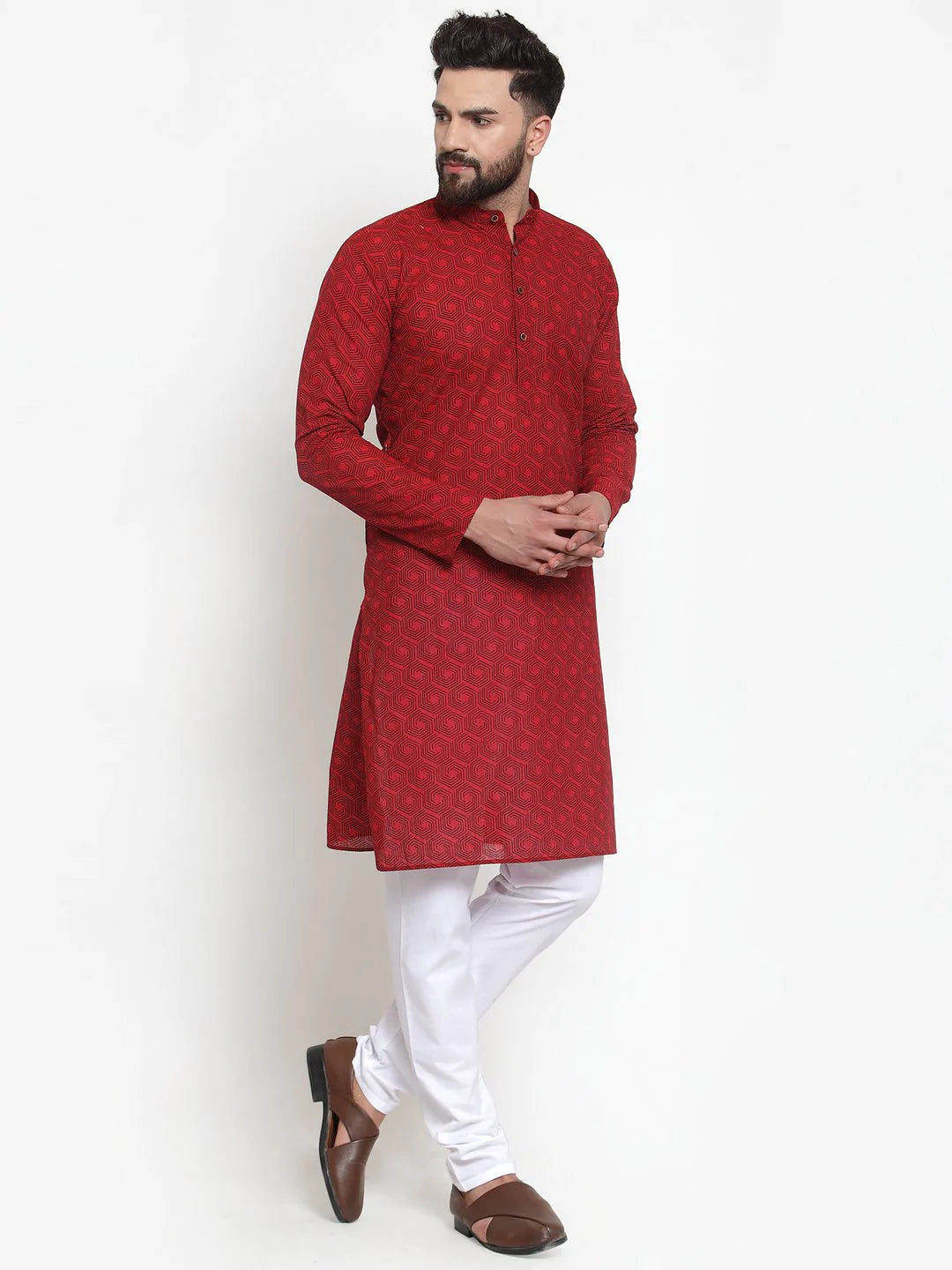 Jompers Men Red Printed Kurta Only ( KO 604 Red )
