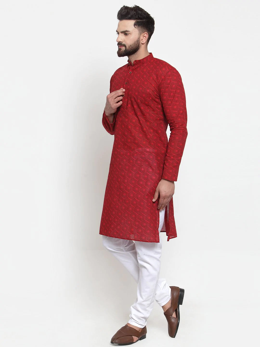 Jompers Men Red Printed Kurta Only ( KO 604 Red )