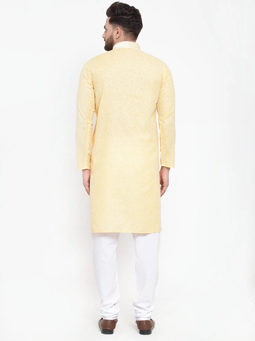 Jompers Men Yellow & White Embroidered Kurta Only ( KO 617 Yellow )