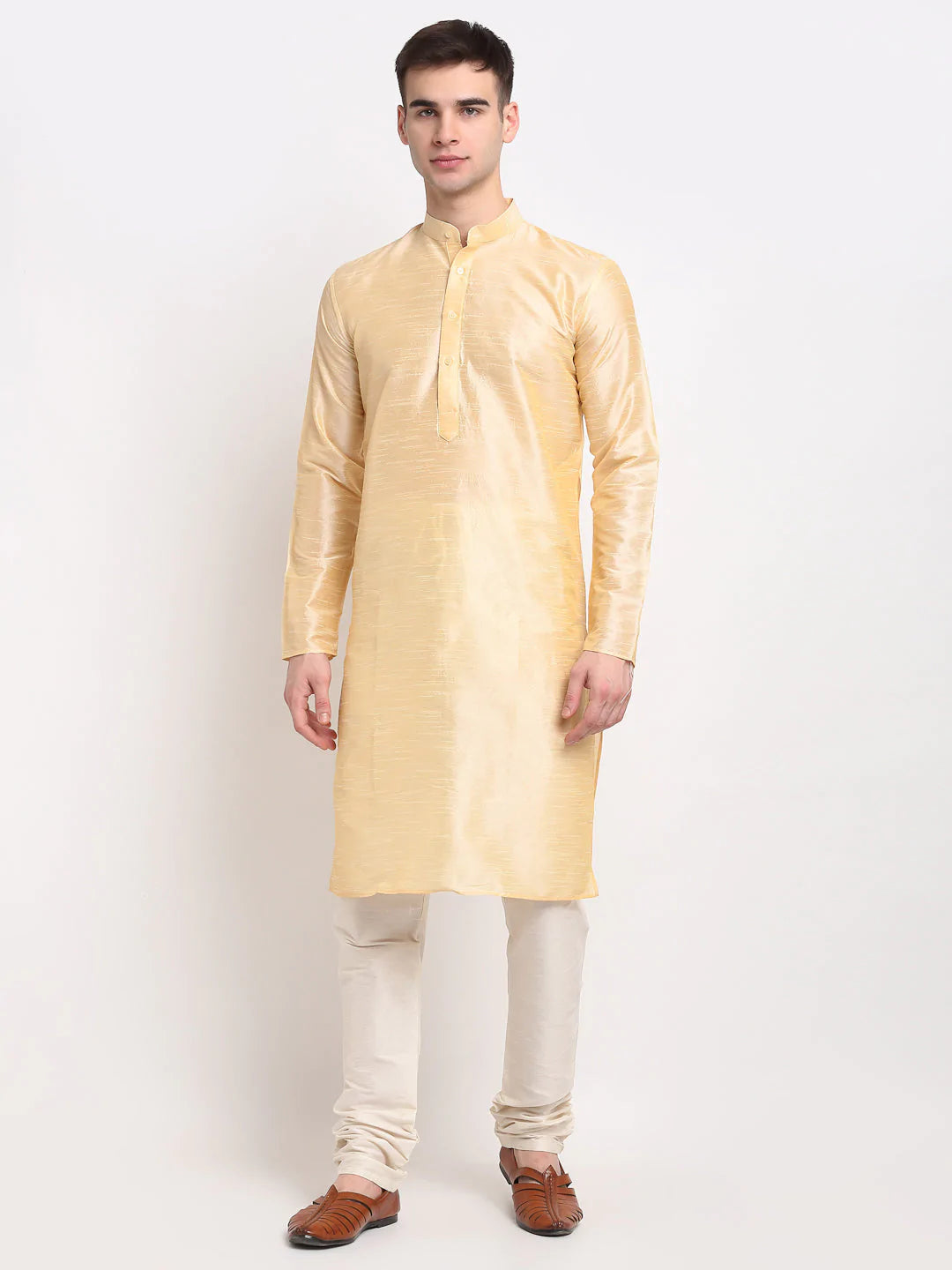 Jompers Men's Golden Solid Dupion Silk Kurta Only( KO 636 Golden )