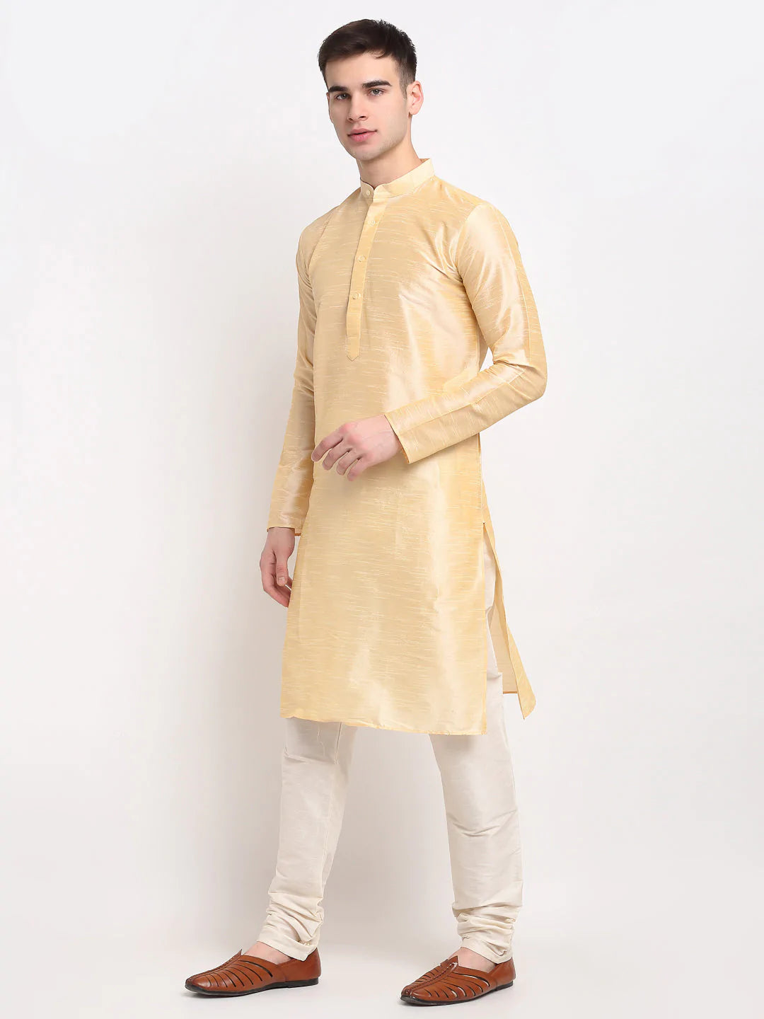 Jompers Men's Golden Solid Dupion Silk Kurta Only( KO 636 Golden )