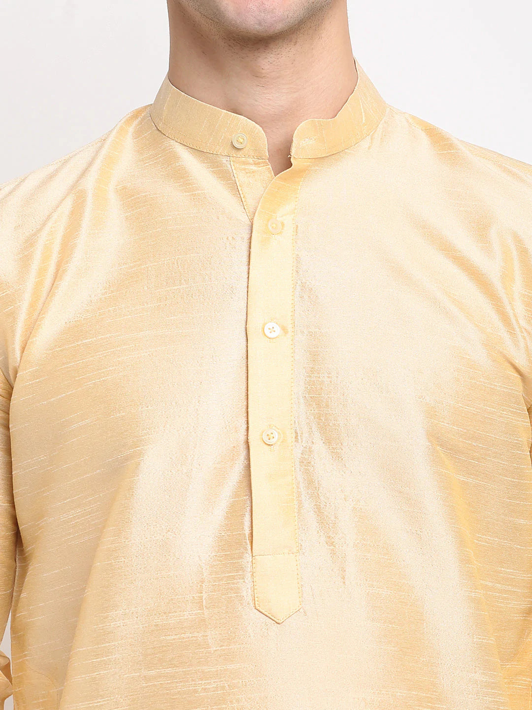 Jompers Men's Golden Solid Dupion Silk Kurta Only( KO 636 Golden )