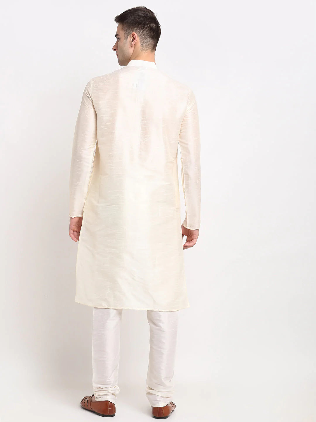 Jompers Men's White Solid Dupion Silk Kurta Payjama Set ( JOKP 636 White )
