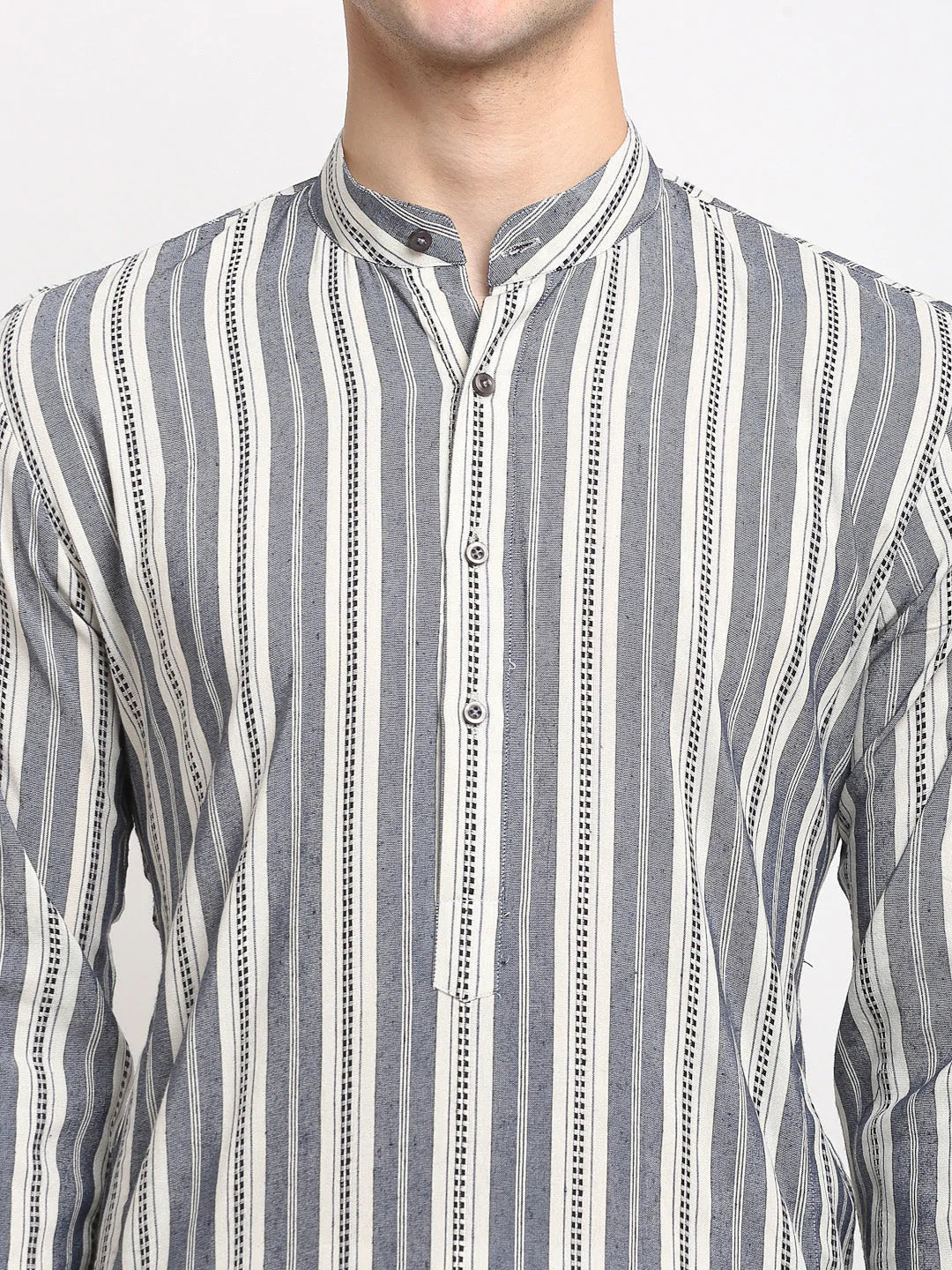Jompers Men's Grey Cotton Striped Kurta Only ( KO 643 Grey )