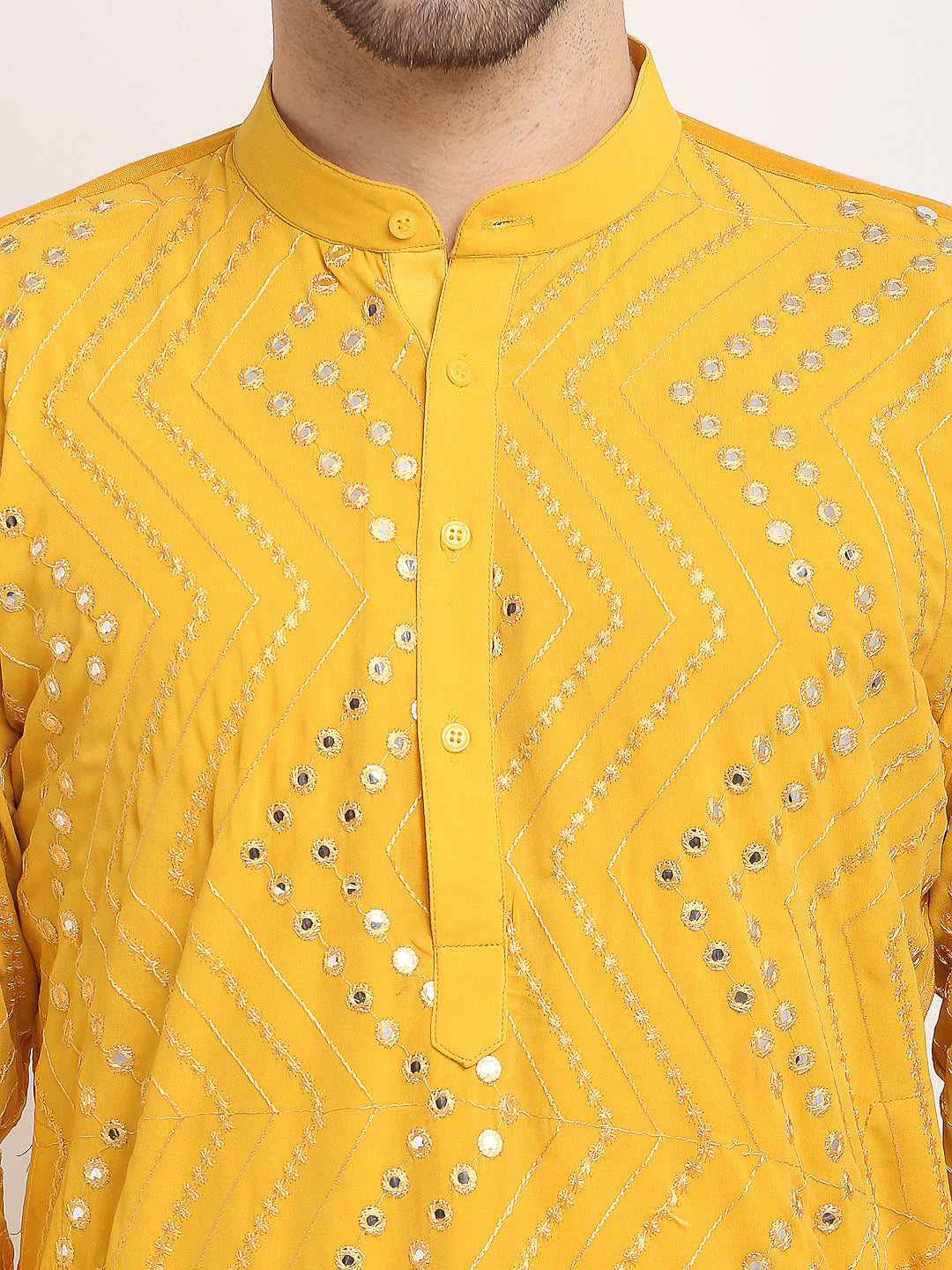 Jompers Men's Mustard Printed Mirror Kurta Only ( KO 646 Mustard )