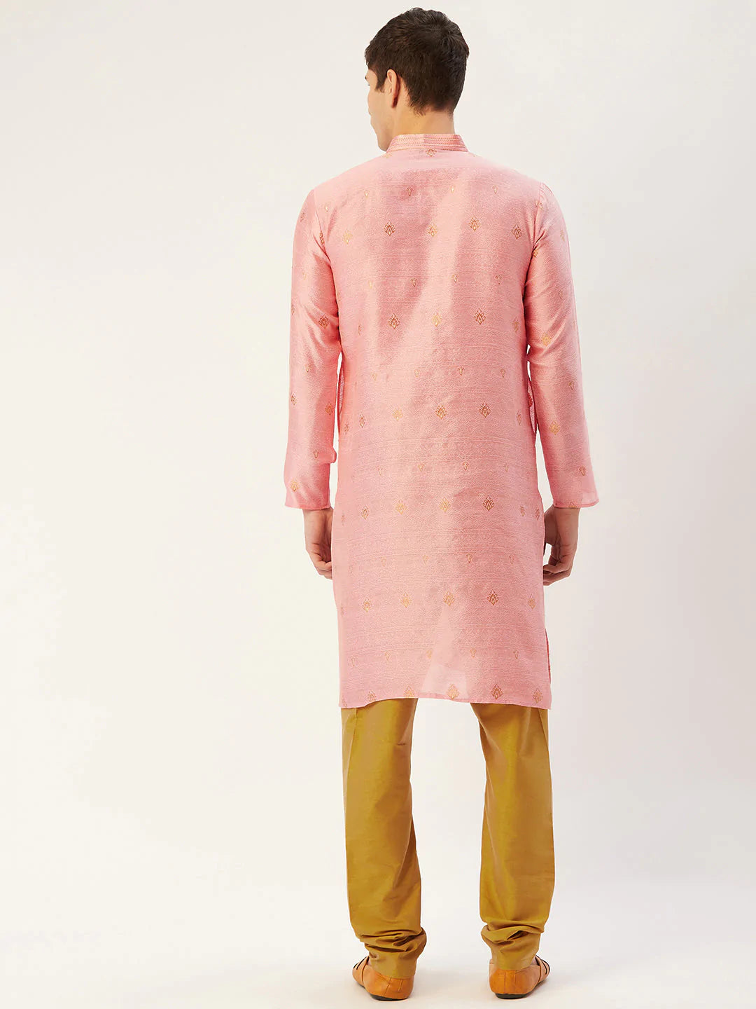 Jompers Men's Pink Coller Embroidered Woven Design Kurta Only ( KO 649 Pink )