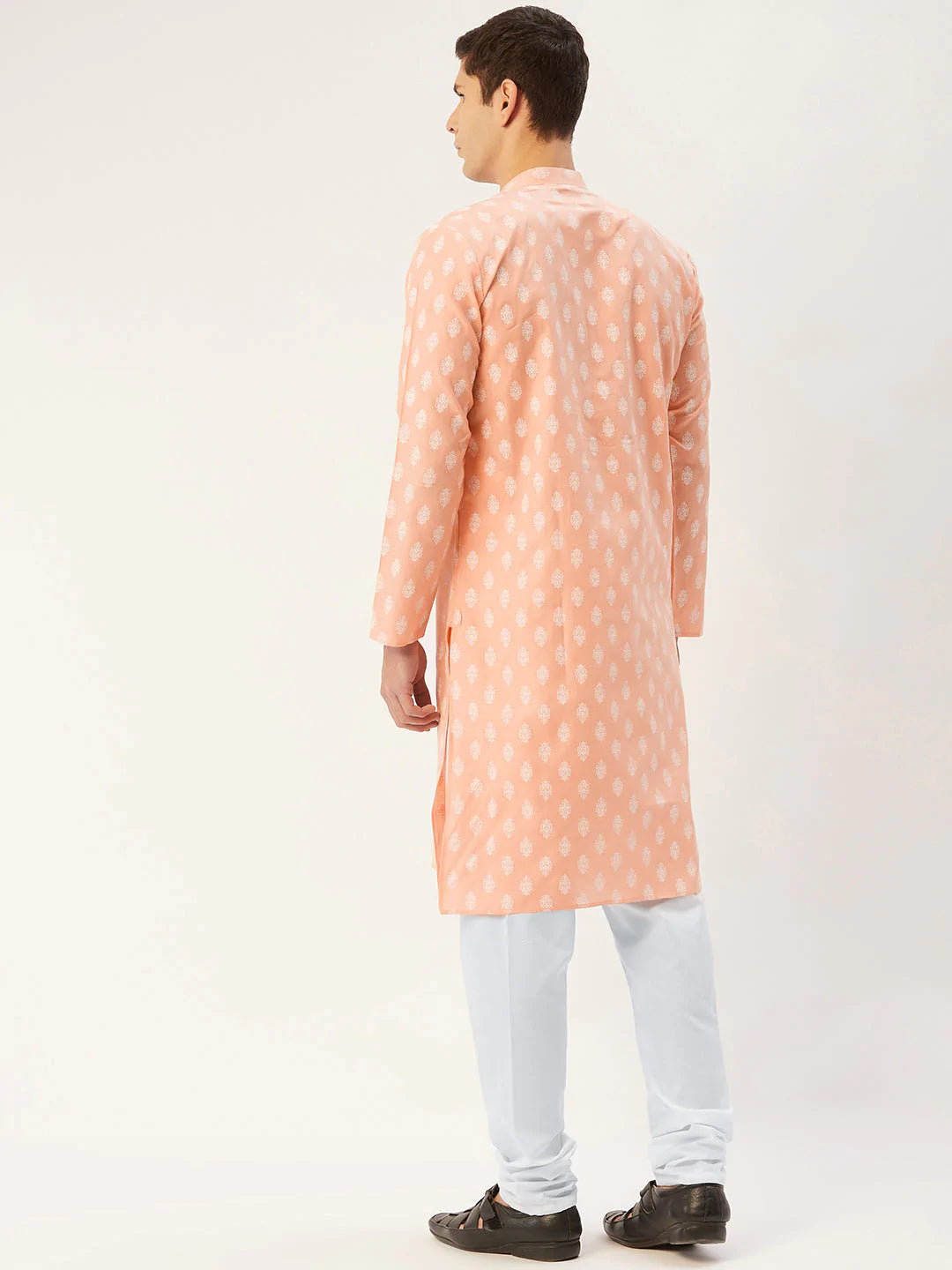 Jompers Men's Peach Cotton Floral printed kurta Only( KO 650 Peach )