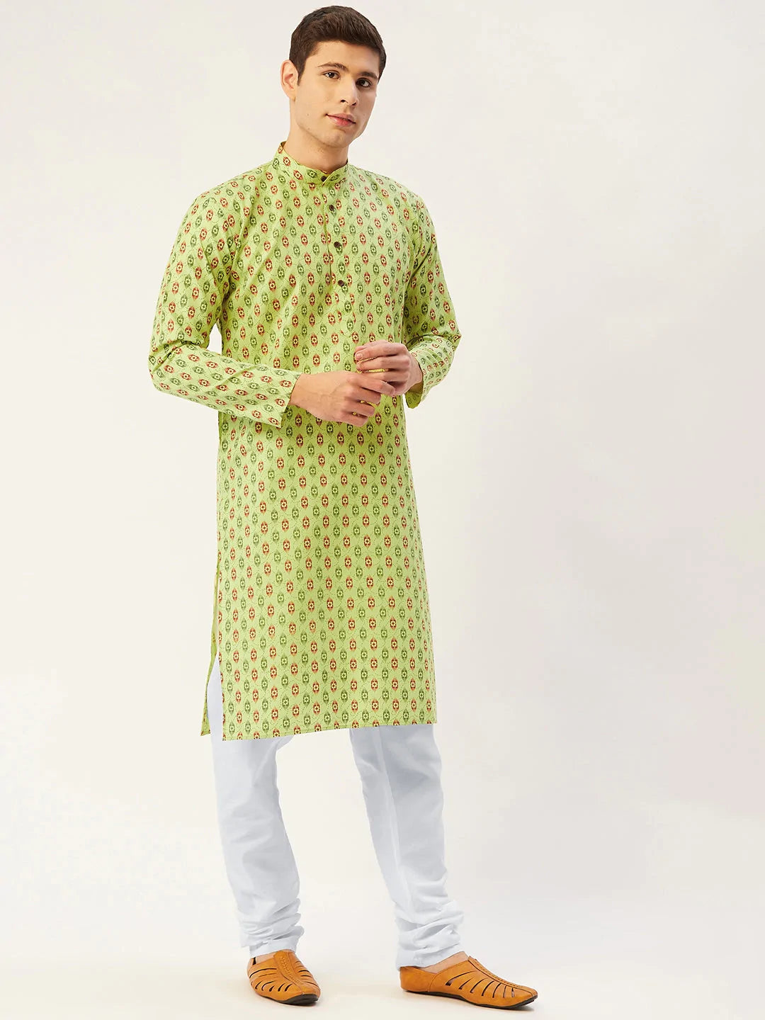 Jompers Men's Green Cotton Ikat printed kurta Only( KO 651 Green )