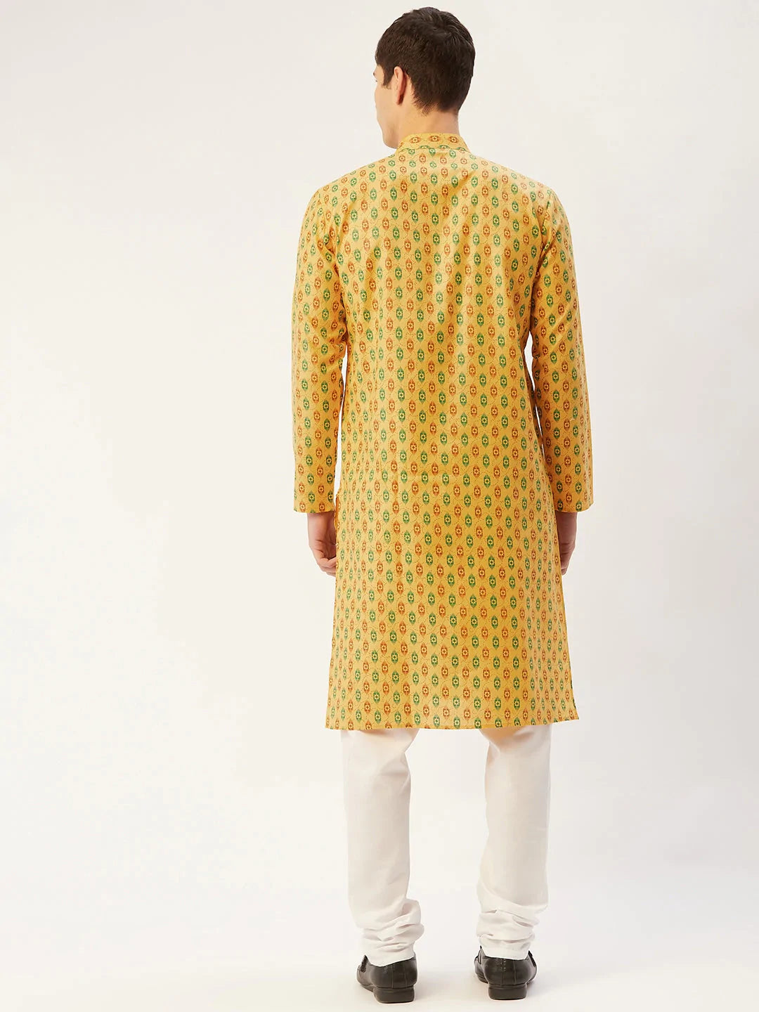 Jompers Men's Mustard Cotton Ikat printed kurta Only( KO 651 Mustard )