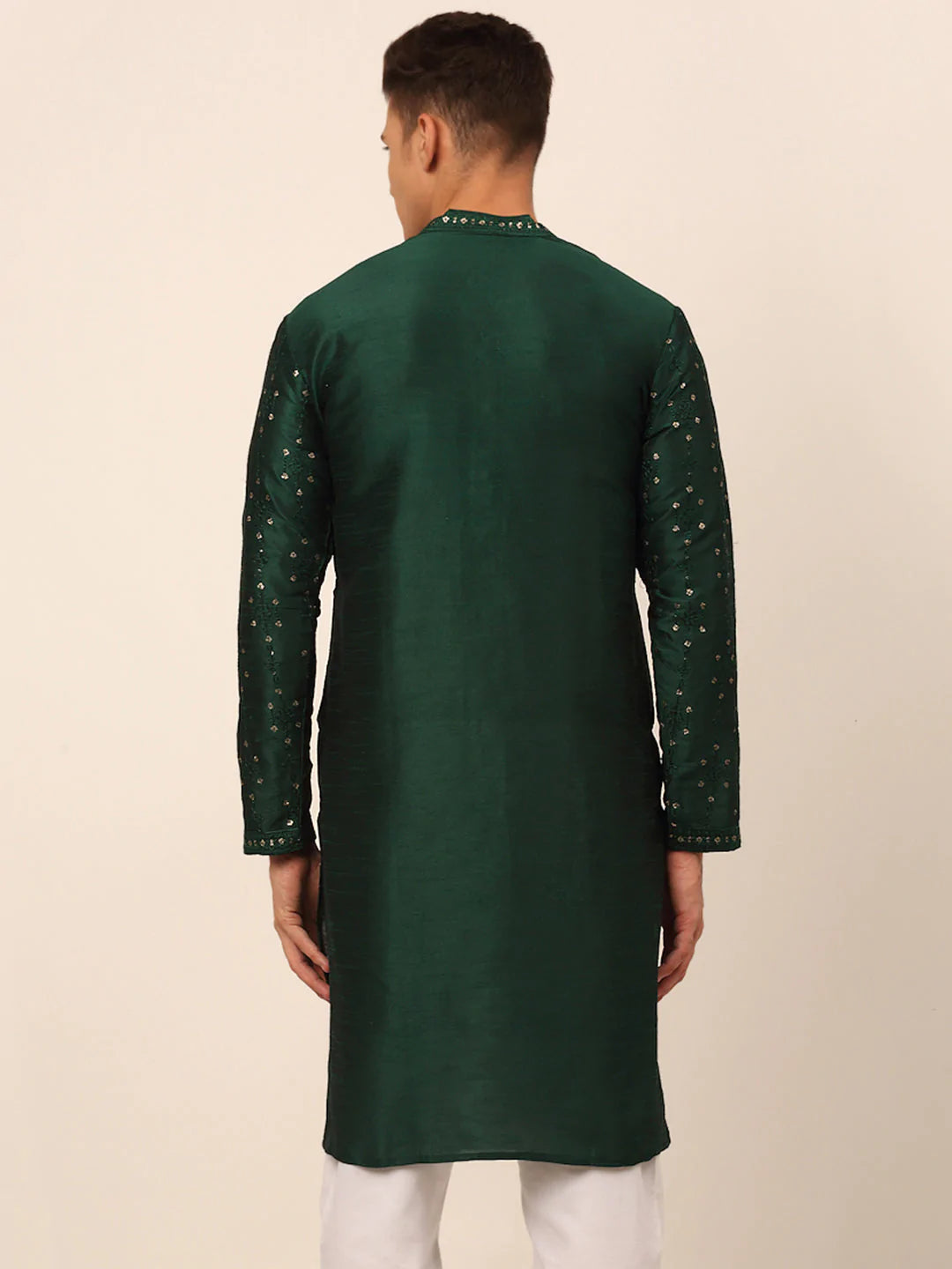 Men's Silk Blend Collar Embroidered Kurta Only ( KO 665 Green )