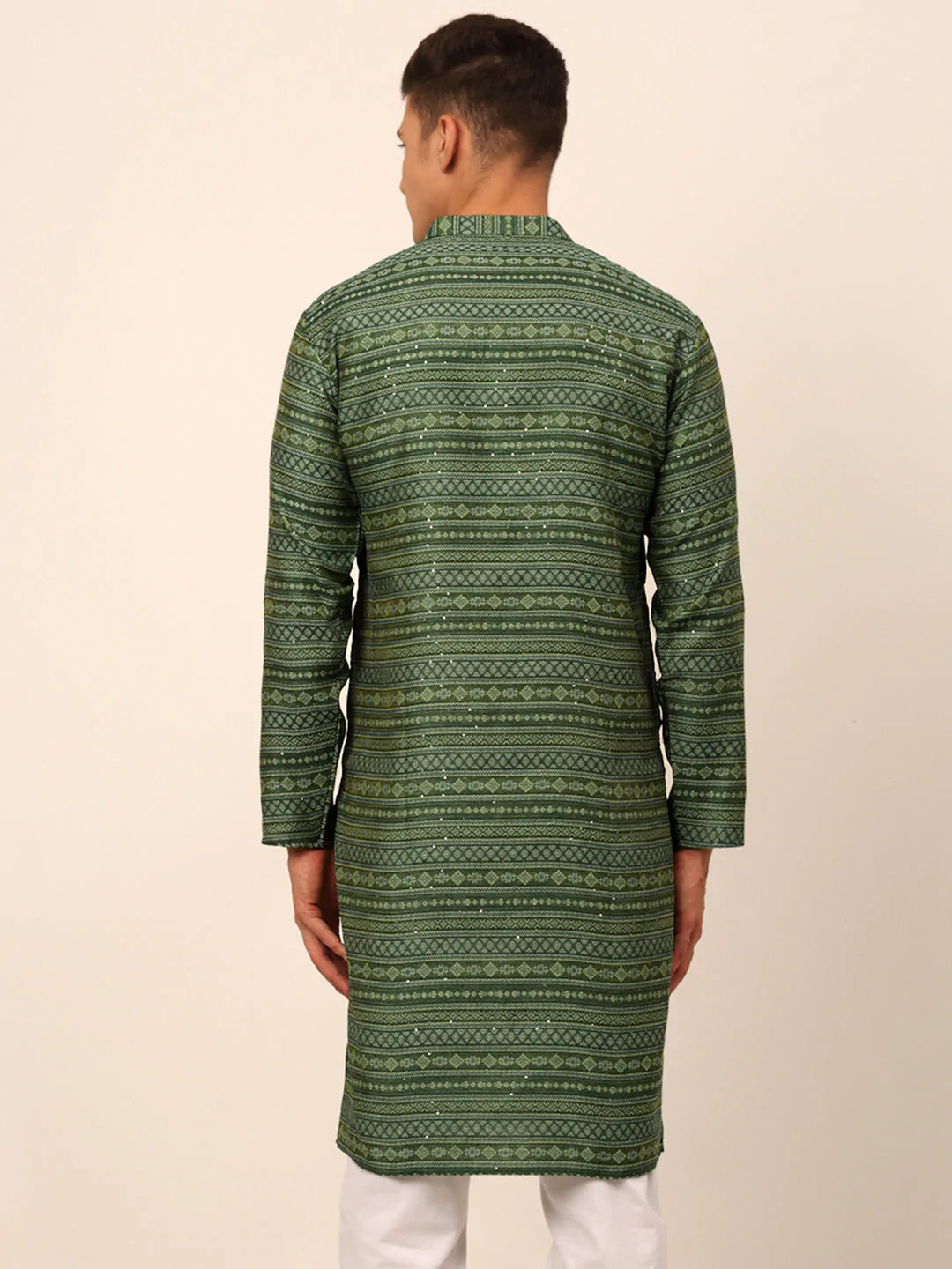 Men Printed Sequinned Kurta Only ( KO 668 Green )