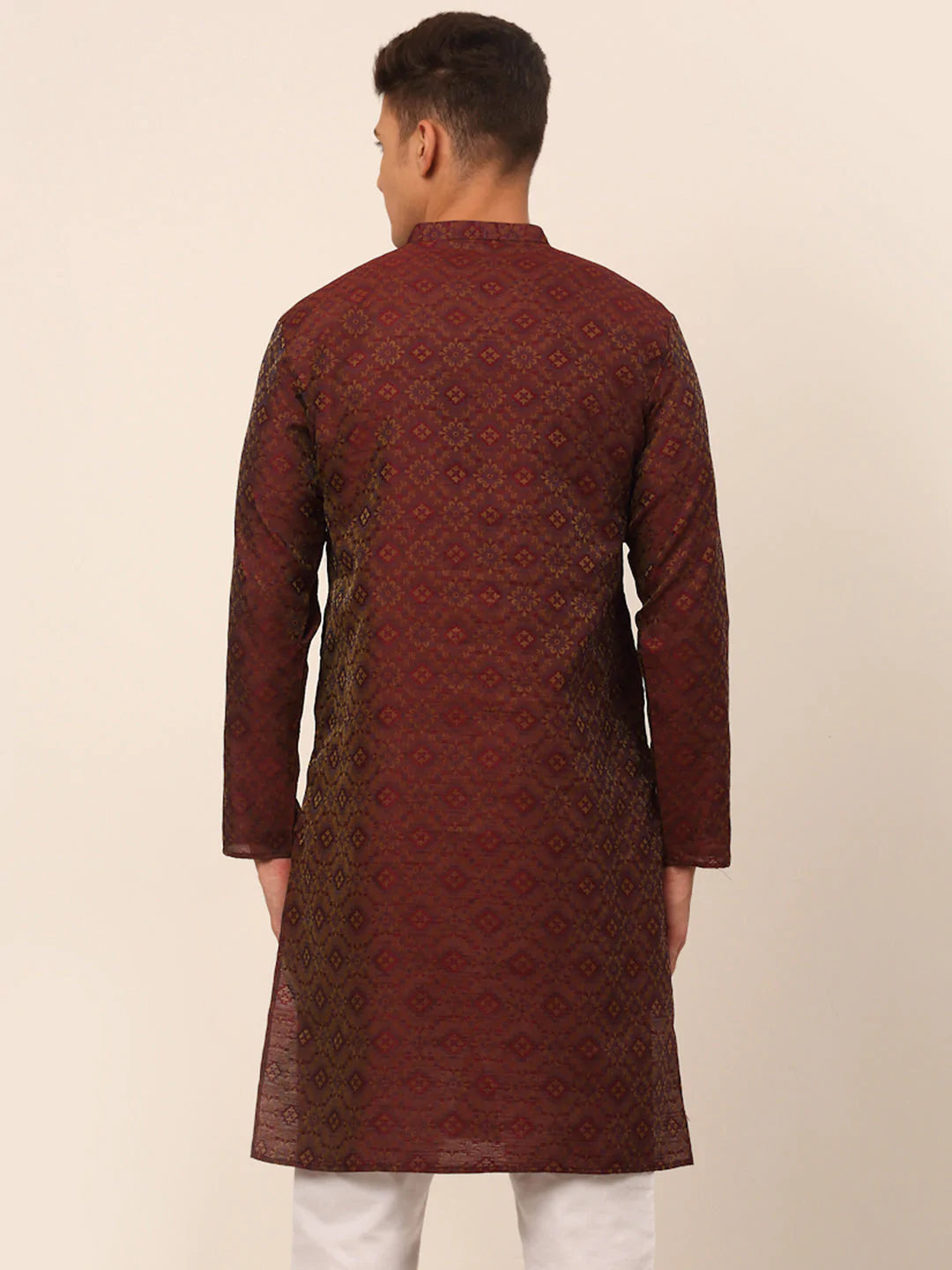 Men Maroon Floral Printed Kurta Only ( KO 669 Maroon )
