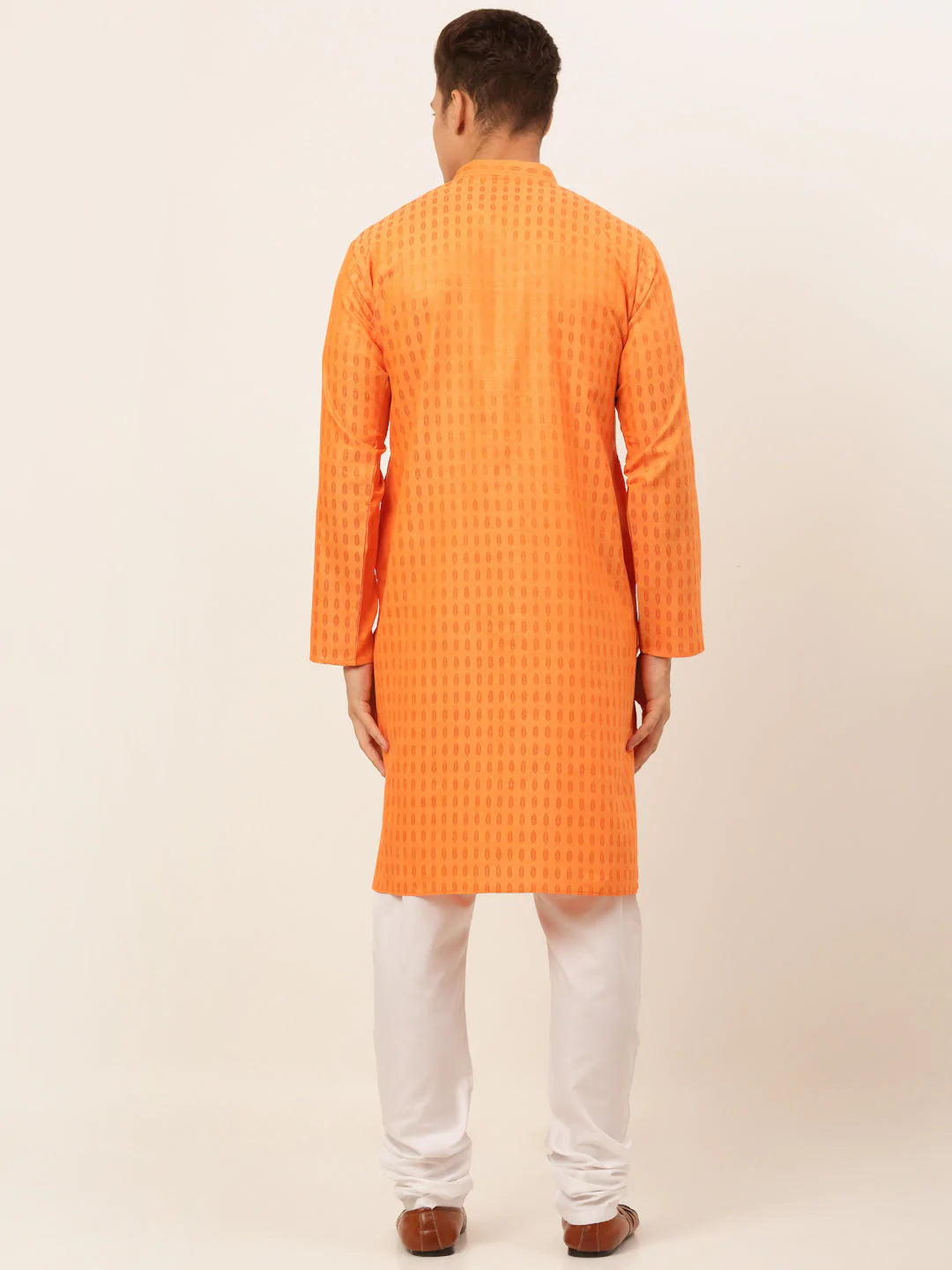 Jompers Men's Orange Woven Design Kurta Pajama ( JOKP 675 Orange )