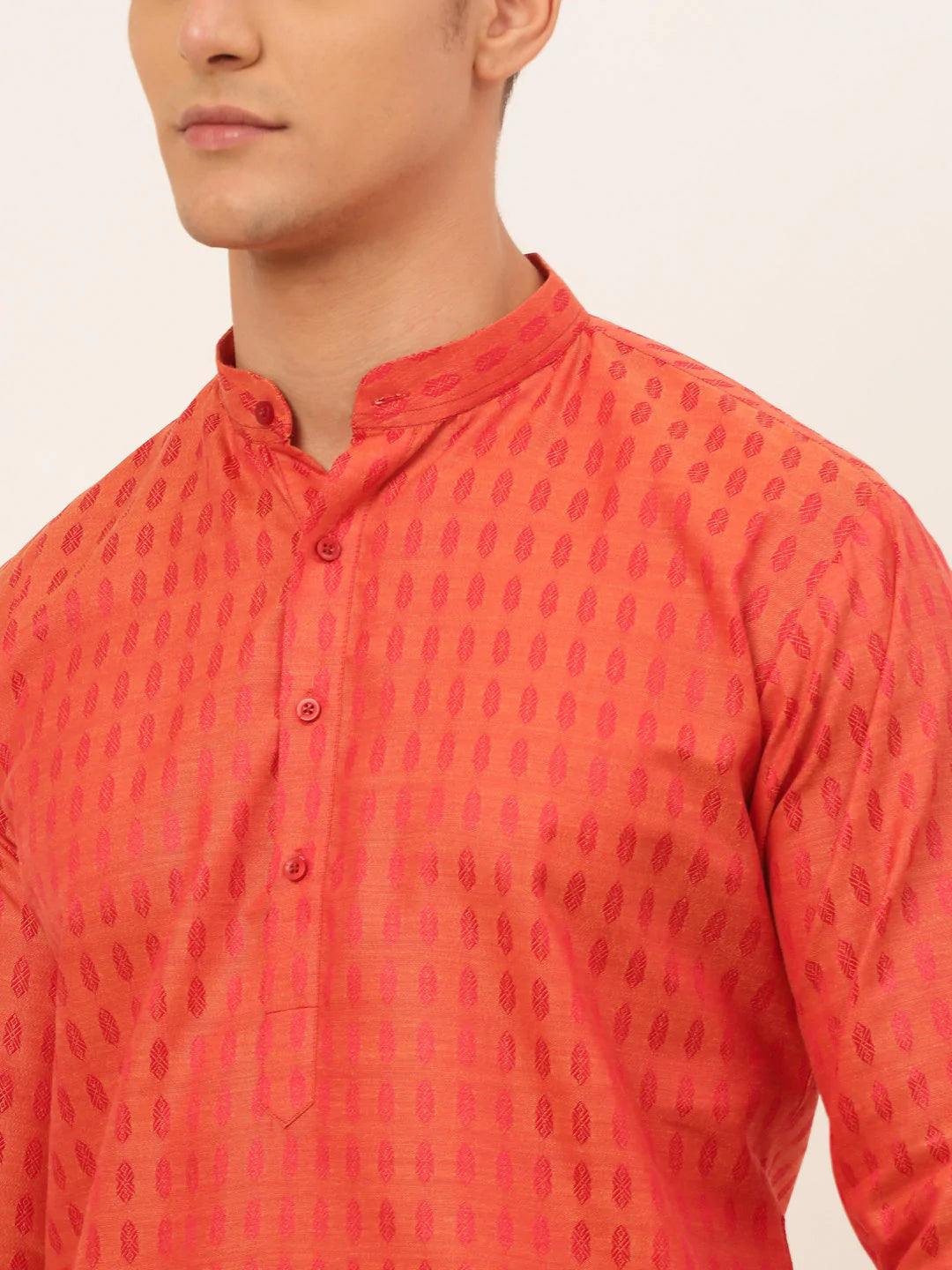 Jompers Men's Red Woven Design Kurta Pajama ( JOKP 675 Red )