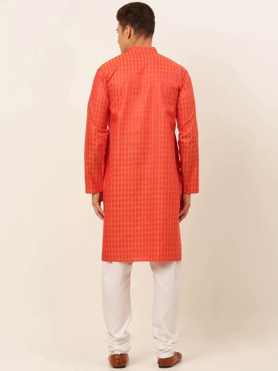 Jompers Men's Red Woven Design Kurta Pajama ( JOKP 675 Red )