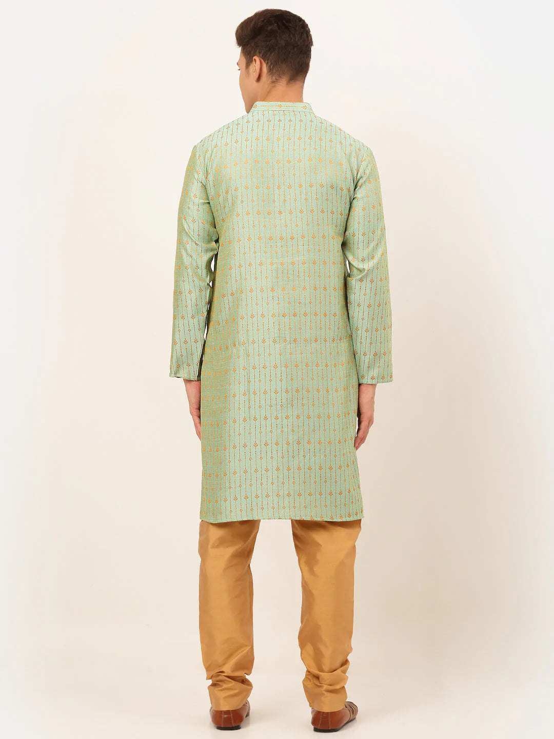 Jompers Men's Lime Green Embroidered Kurta Payjama Sets ( JOKP 676 Lime )