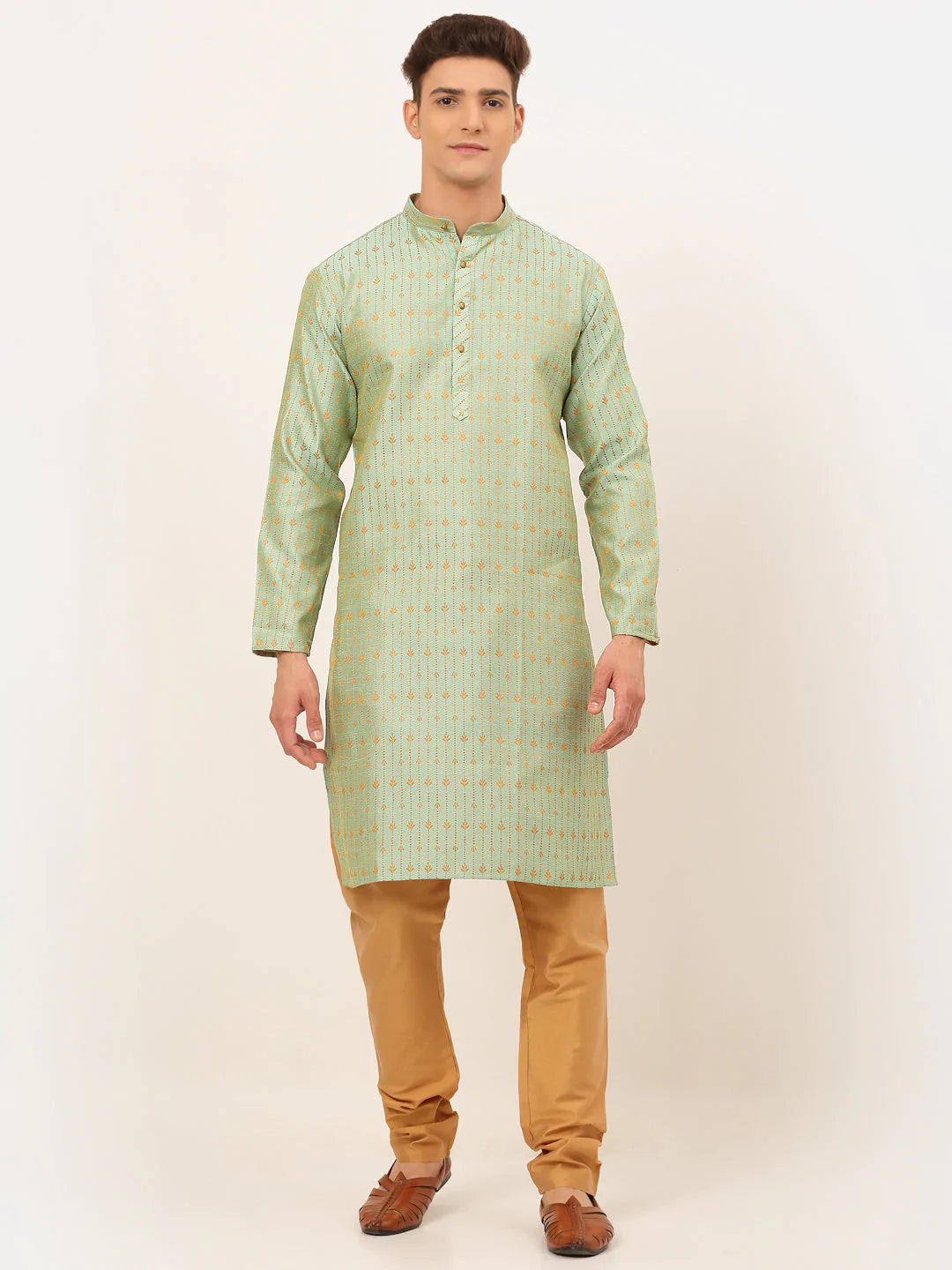Jompers Men's Lime Green Embroidered Kurta Payjama Sets ( JOKP 676 Lime )