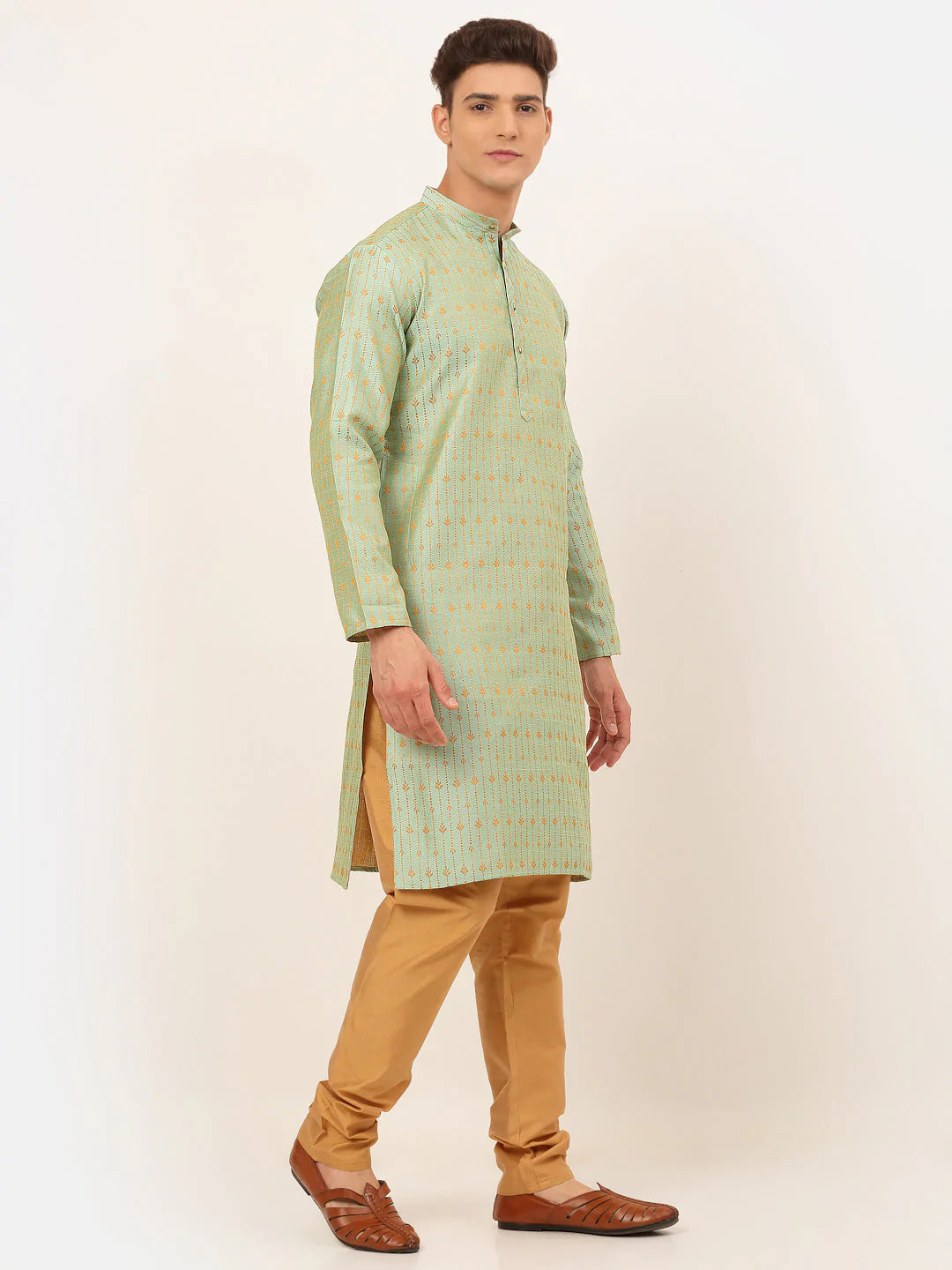 Jompers Men's Lime Green Embroidered Kurta Payjama Sets ( JOKP 676 Lime )