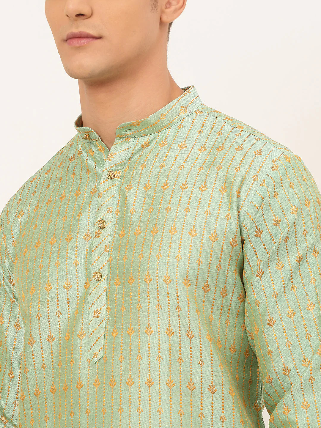Jompers Men's Lime Green Embroidered Kurta Payjama Sets ( JOKP 676 Lime )