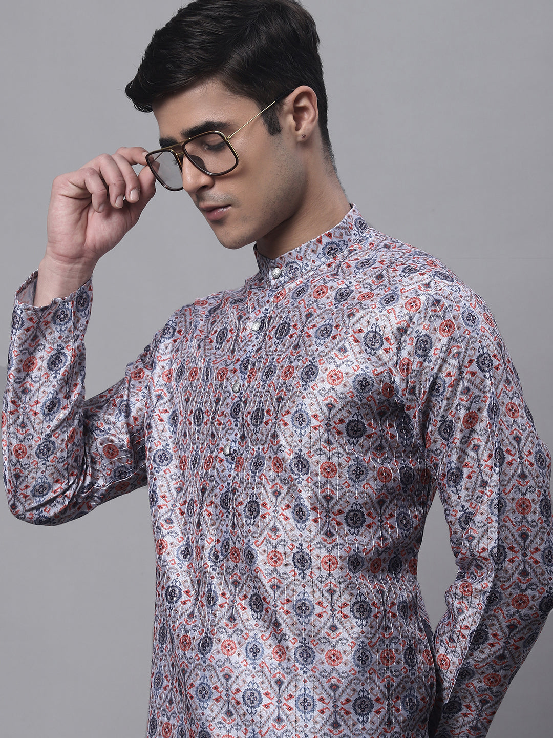 Men's Blue Digital Printed Kurta Pyjama Set