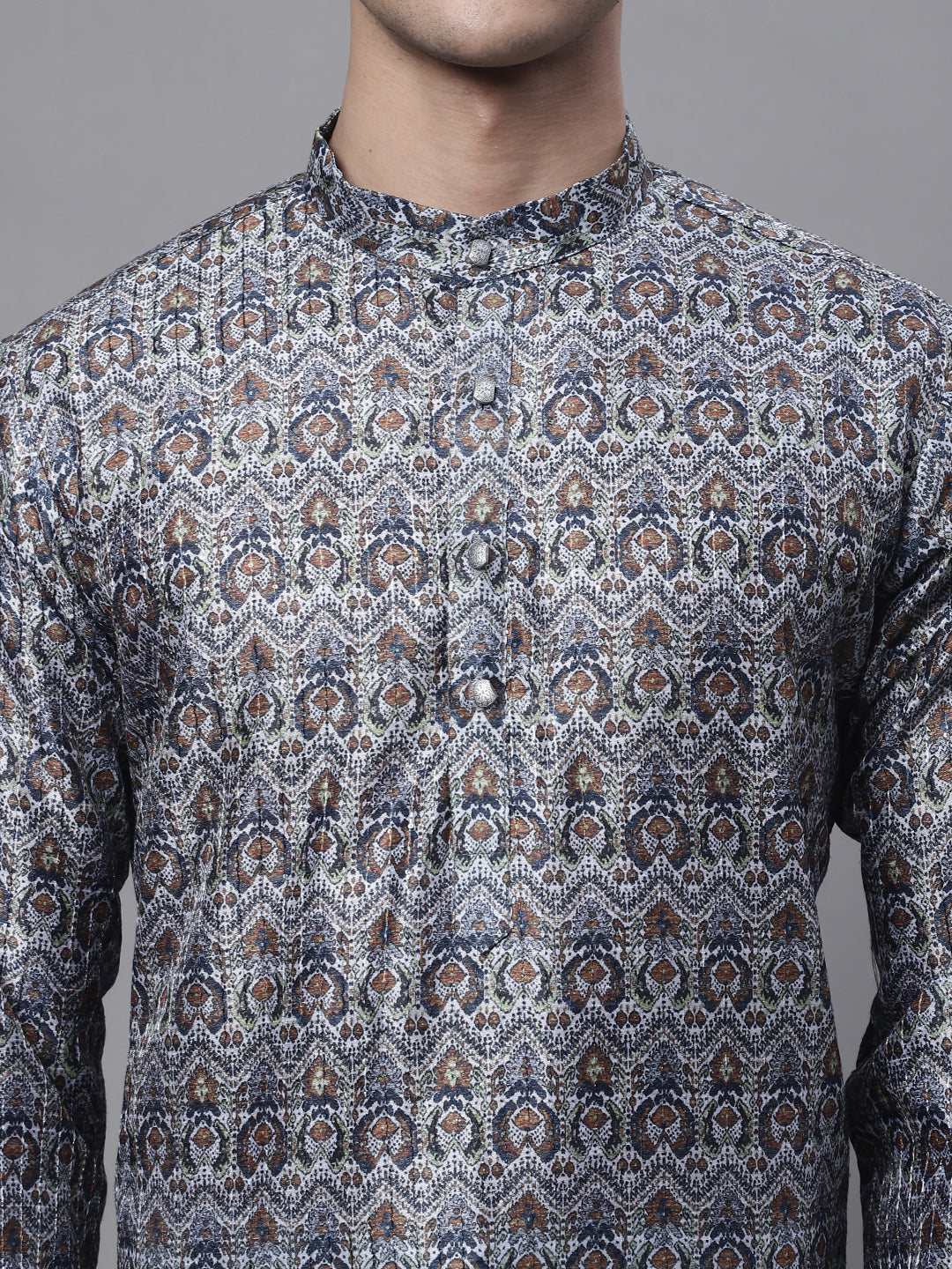 Men's Silver Digital Printed Kurta Pyjama Set