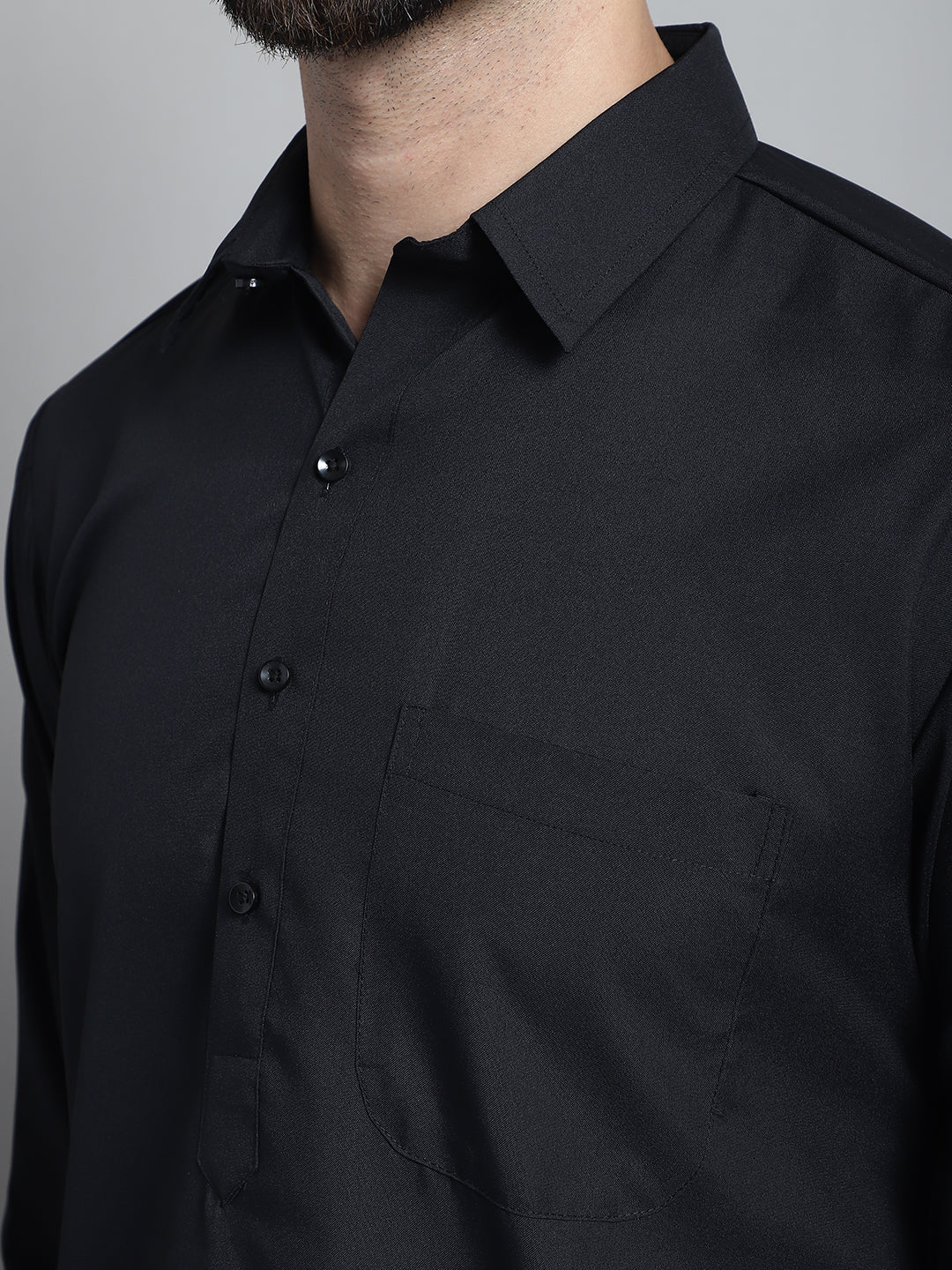 Men's Black Cotton Solid Pathani Kurta with Salwar