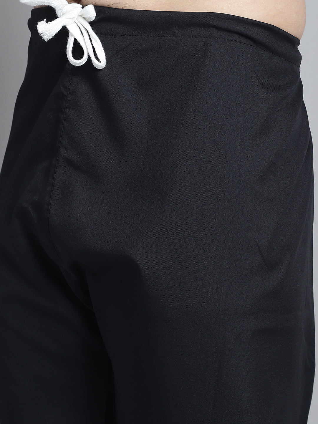 Men's Black Cotton Solid Pathani Kurta with Salwar