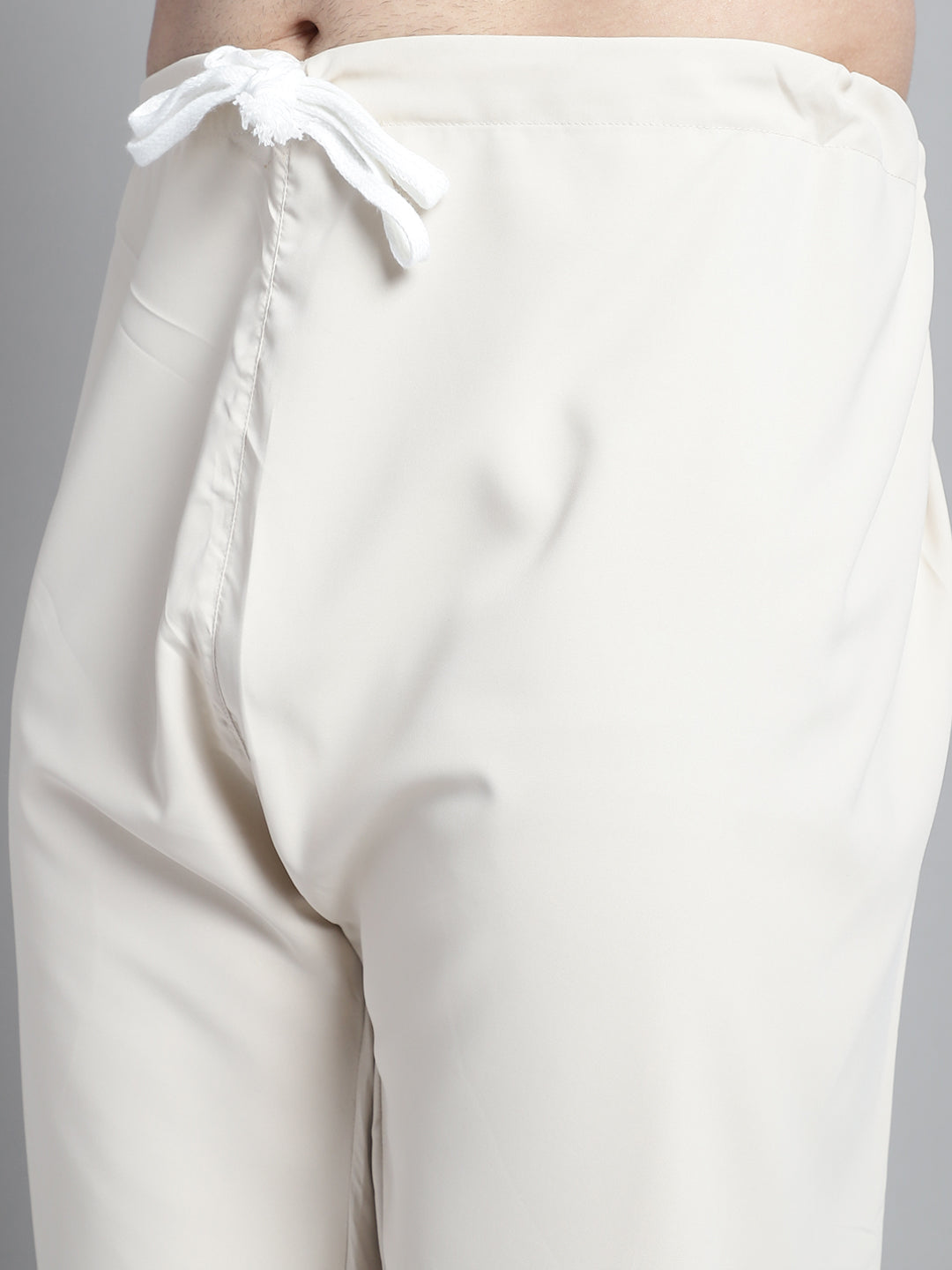 Men's Cream Cotton Solid Pathani Kurta with Salwar