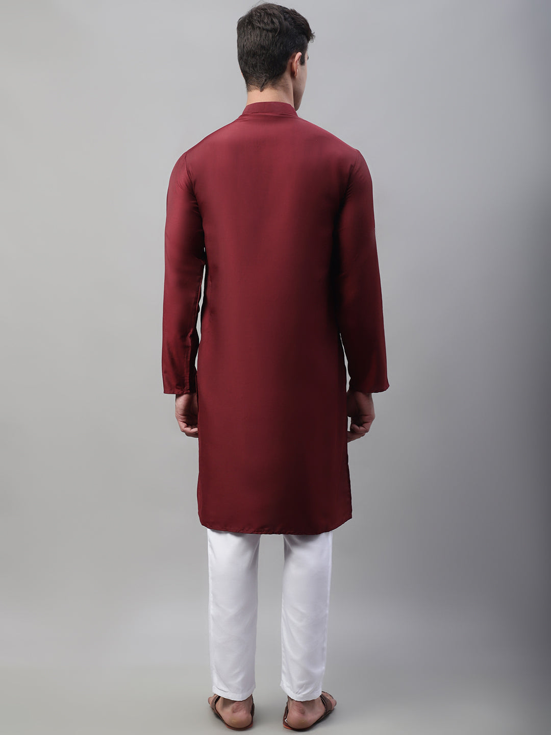Men's Maroon Cotton Silk Mirror Work Kurta Pyjama