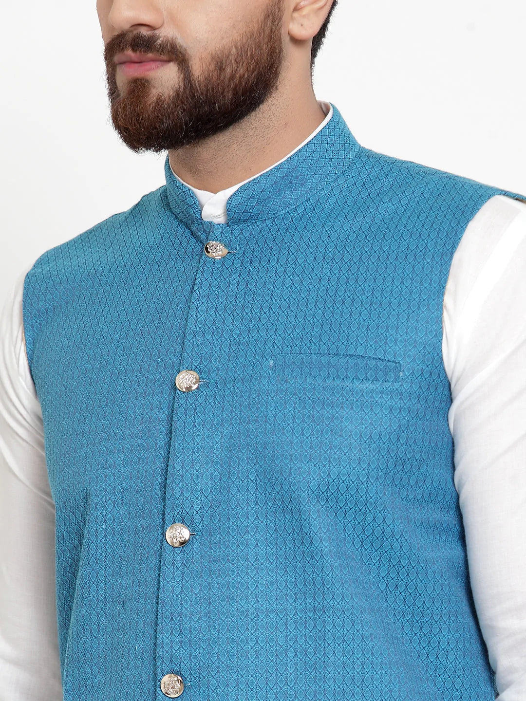 Jompers Men's Solid Cotton Kurta Pajama with Woven Jacquard Waistcoat ( JOKP WC 4057 Green )