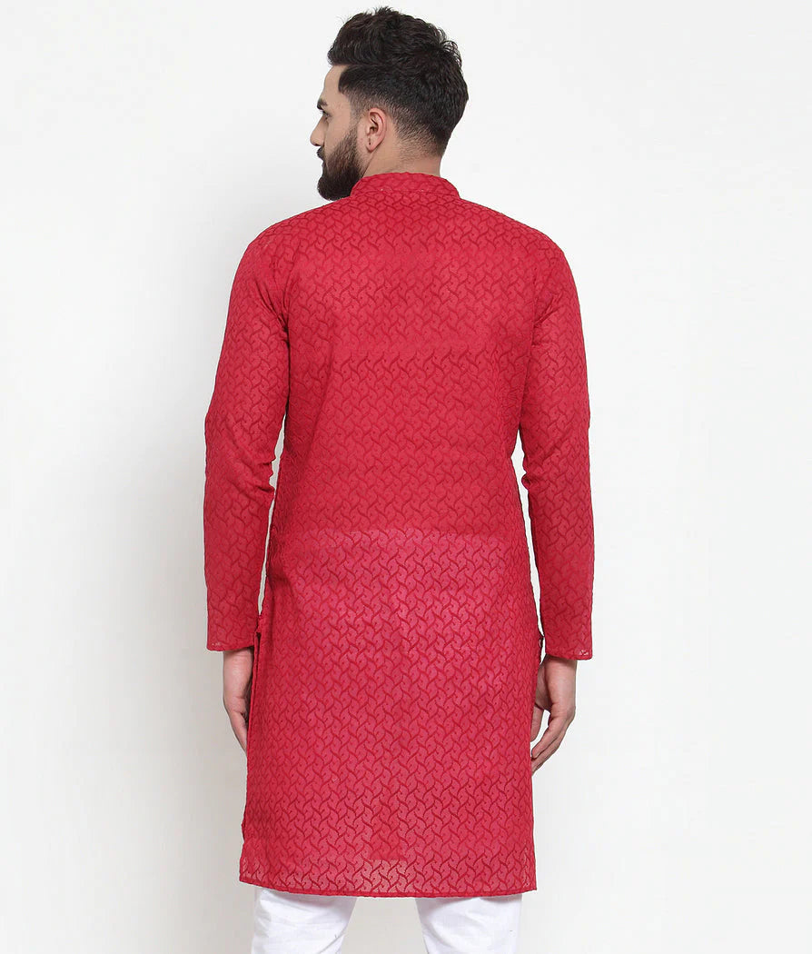 Jompers Men Maroon Chikan Kurta Only ( KO 561 Maroon )