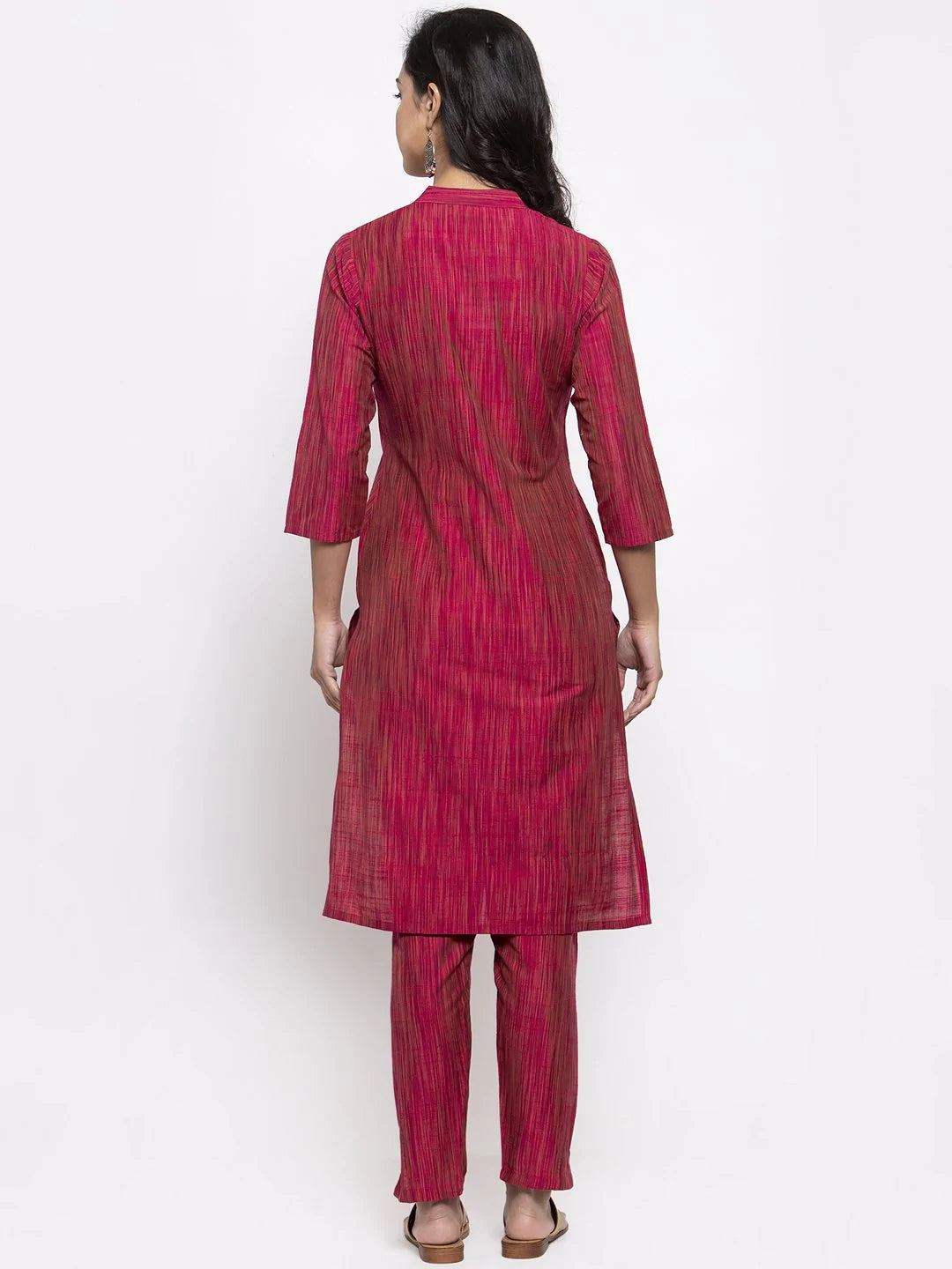 Jompers Women Pink Self-Striped Kurta with Trousers ( JOKS 1310 Pink )