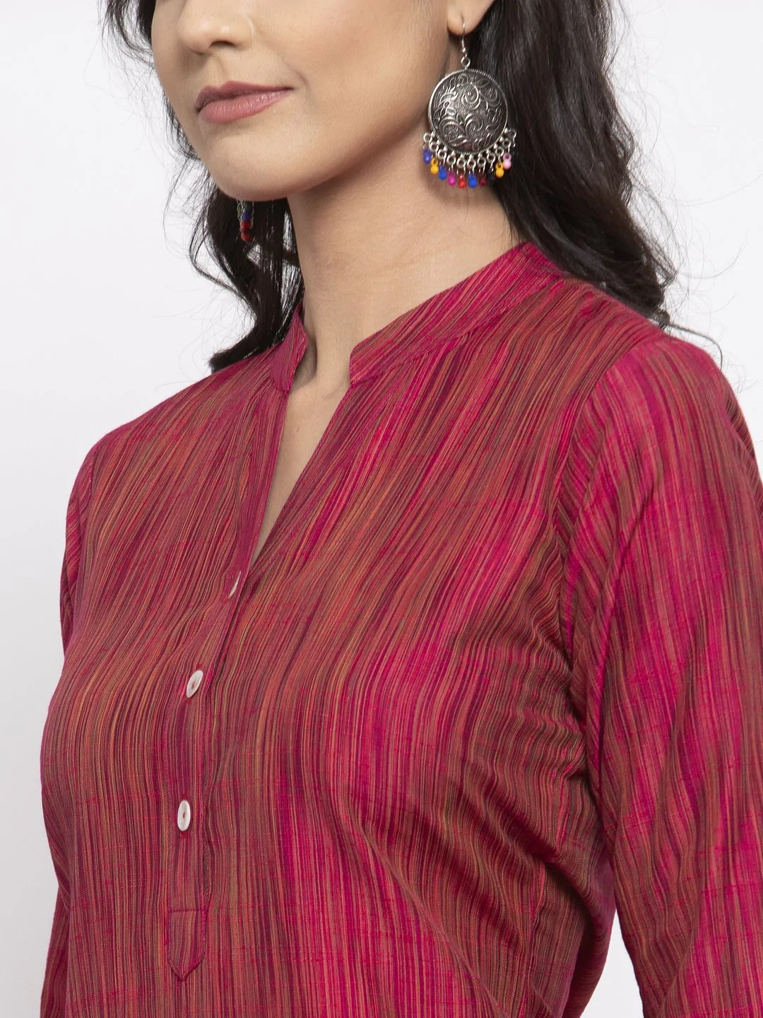 Jompers Women Pink Self-Striped Kurta with Trousers ( JOKS 1310 Pink )