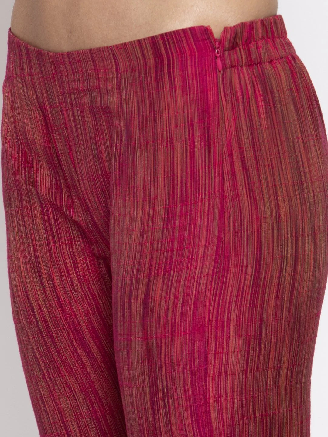 Jompers Women Pink Self-Striped Kurta with Trousers ( JOKS 1310 Pink )