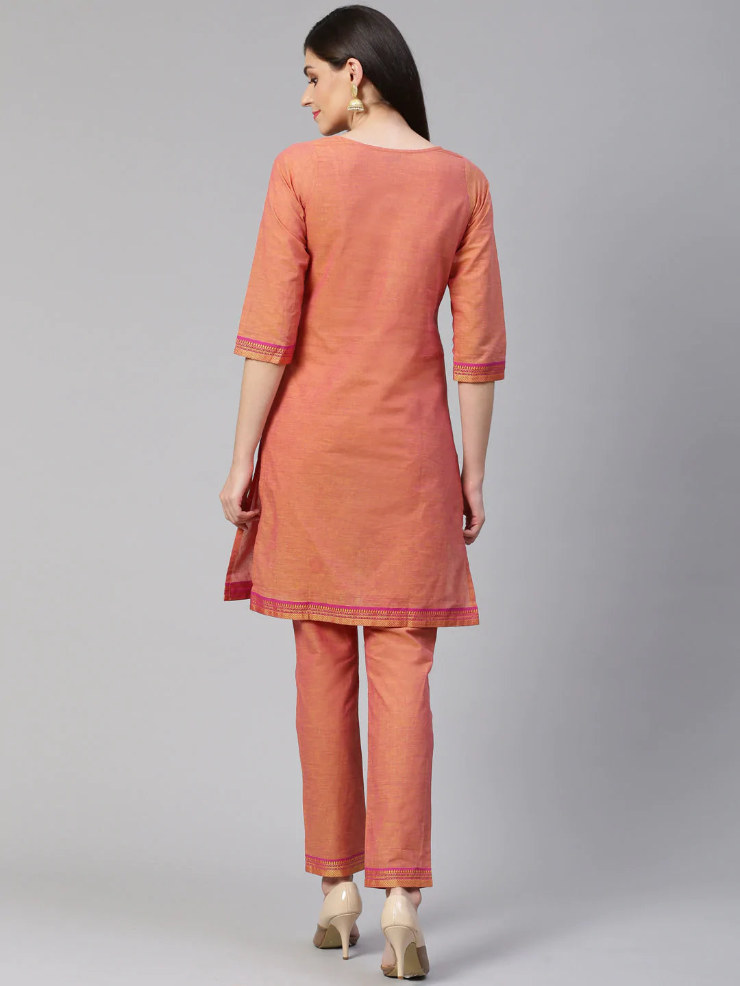 Jompers Women Pink Yoke Design Kurta with Trousers (JOKS 1321 Pink)