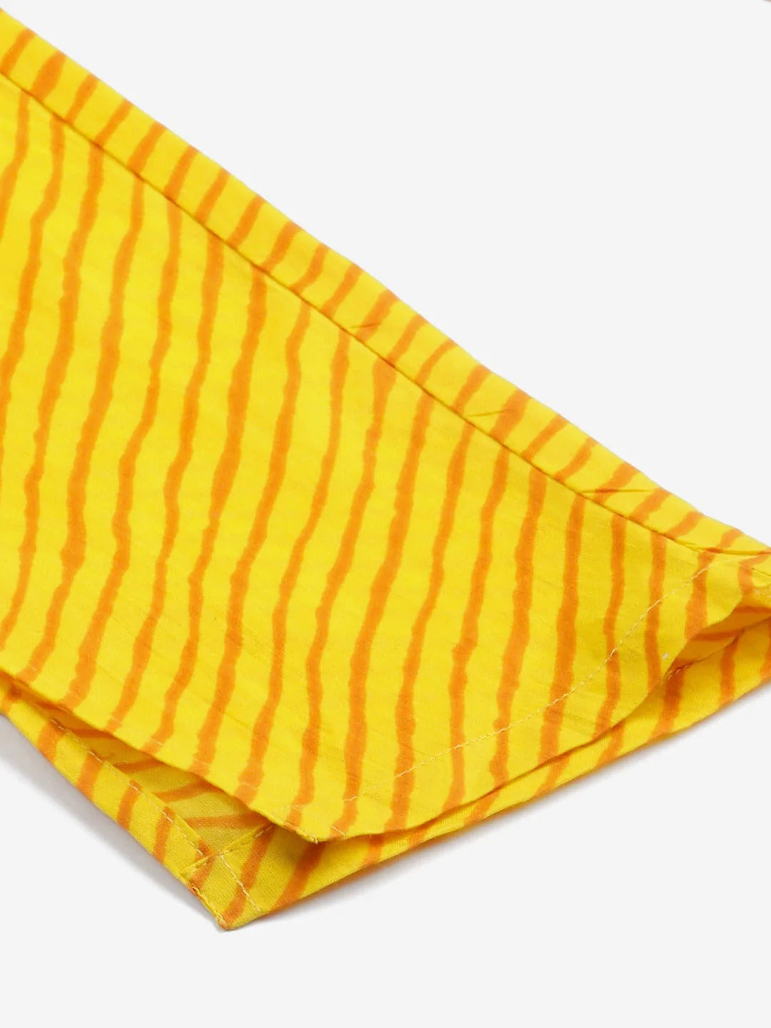 Women Yellow & Pink Ethnic Motifs Printed Pure Cotton Kurta With Trousers & Dupatta ( JOKS D27Y 1411 Yellow )