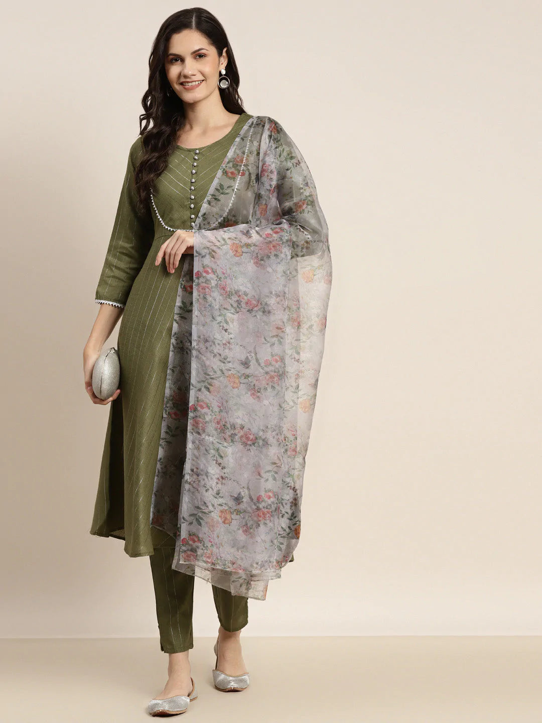 Gotta Patti Kurta with Trousers & With Dupatta ( JOKS D34W 1466 Green )