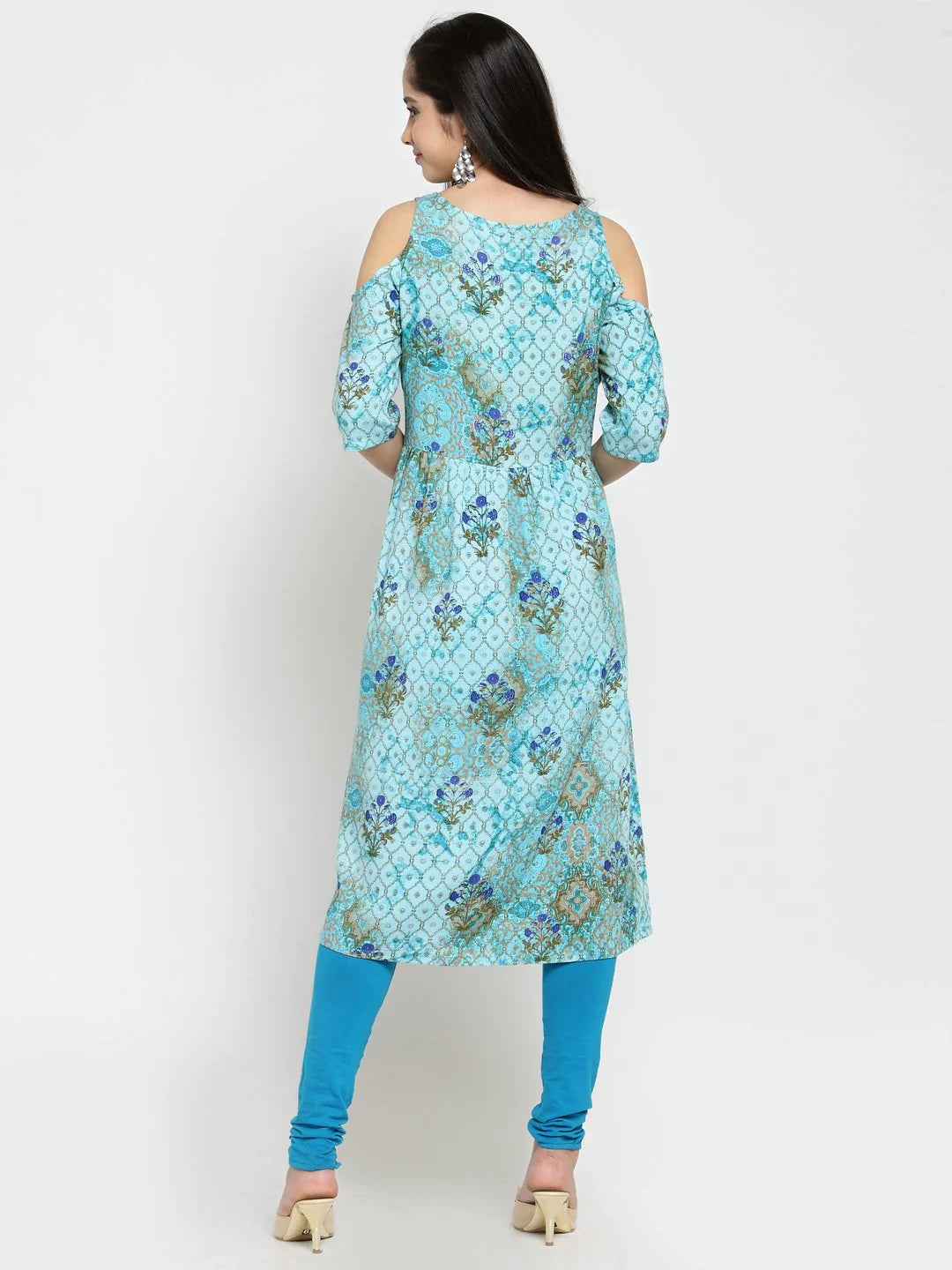 Women Blue Printed A-Line Kurta - Jompers