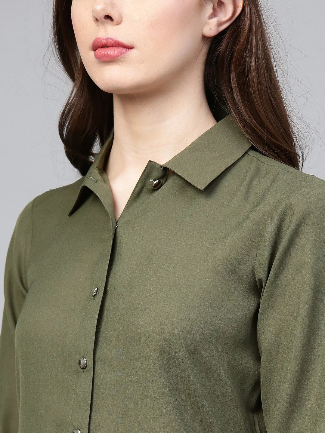 Jompers Women Olive Green Solid A-Line Kurta ( JOK 1224 Olive )
