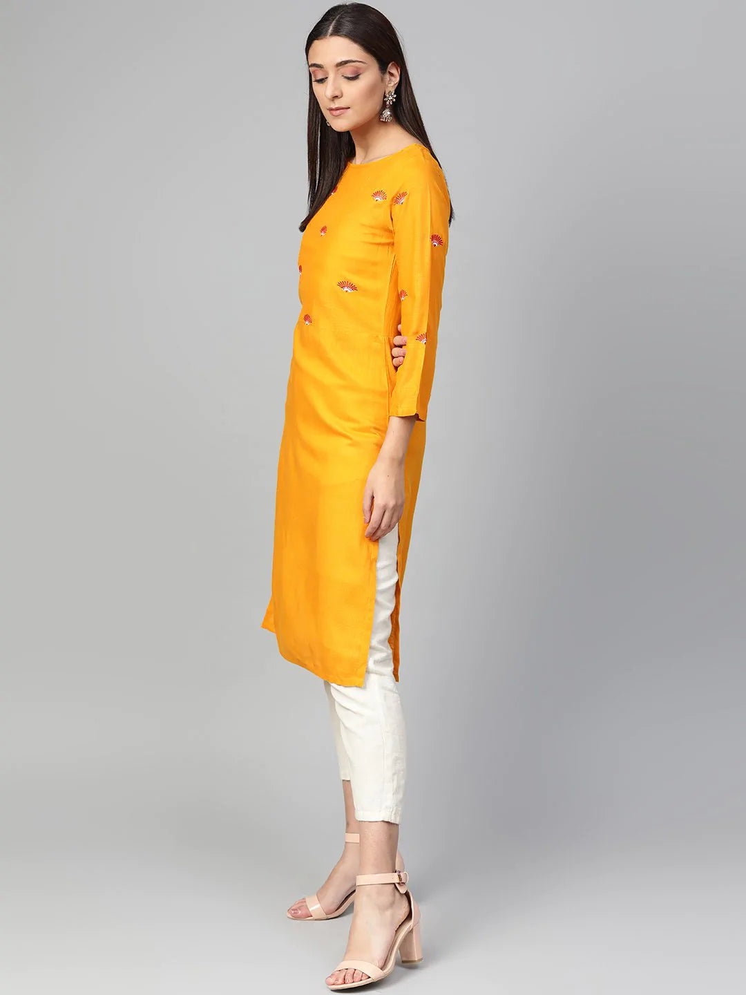 Jompers Women Mustard Yoke Design Straight Kurta ( JOK 1293 Mustard )