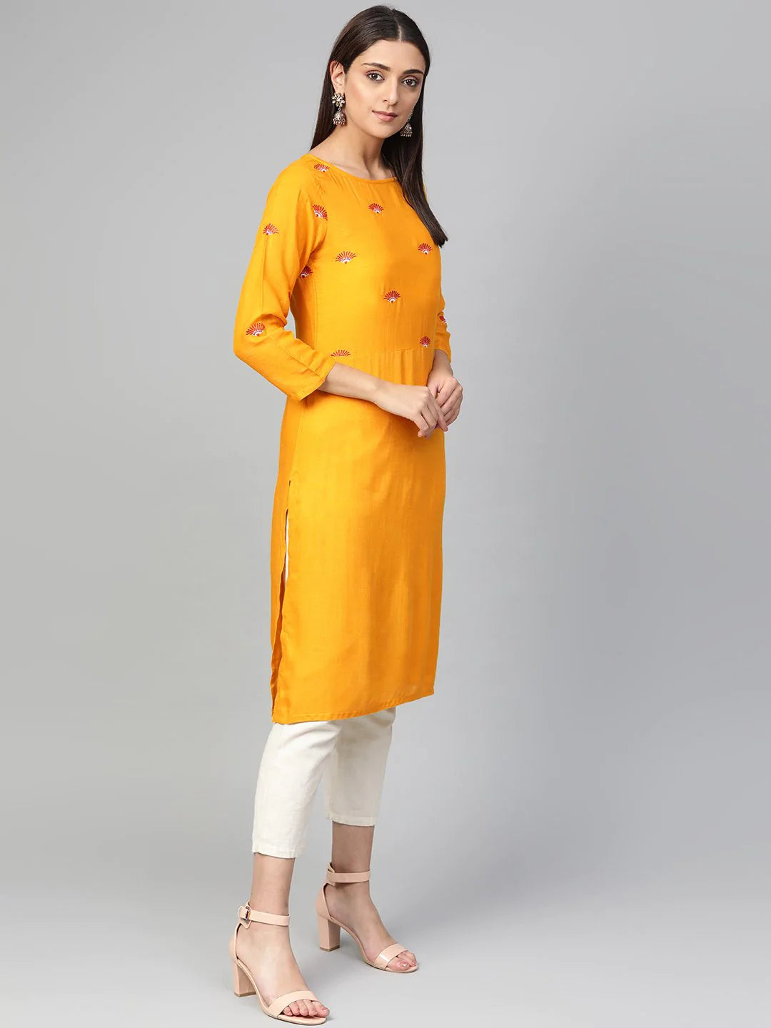 Jompers Women Mustard Yoke Design Straight Kurta ( JOK 1293 Mustard )